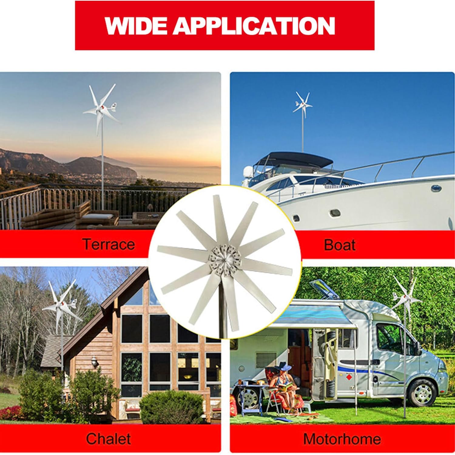 12V,HYZHANHONG 12V 24V 48V Wind Turbine Generator Kit 10000W 10 Blade Wind Power Generator Equipped with Inverter for Boats Terraces Cabins Or Home