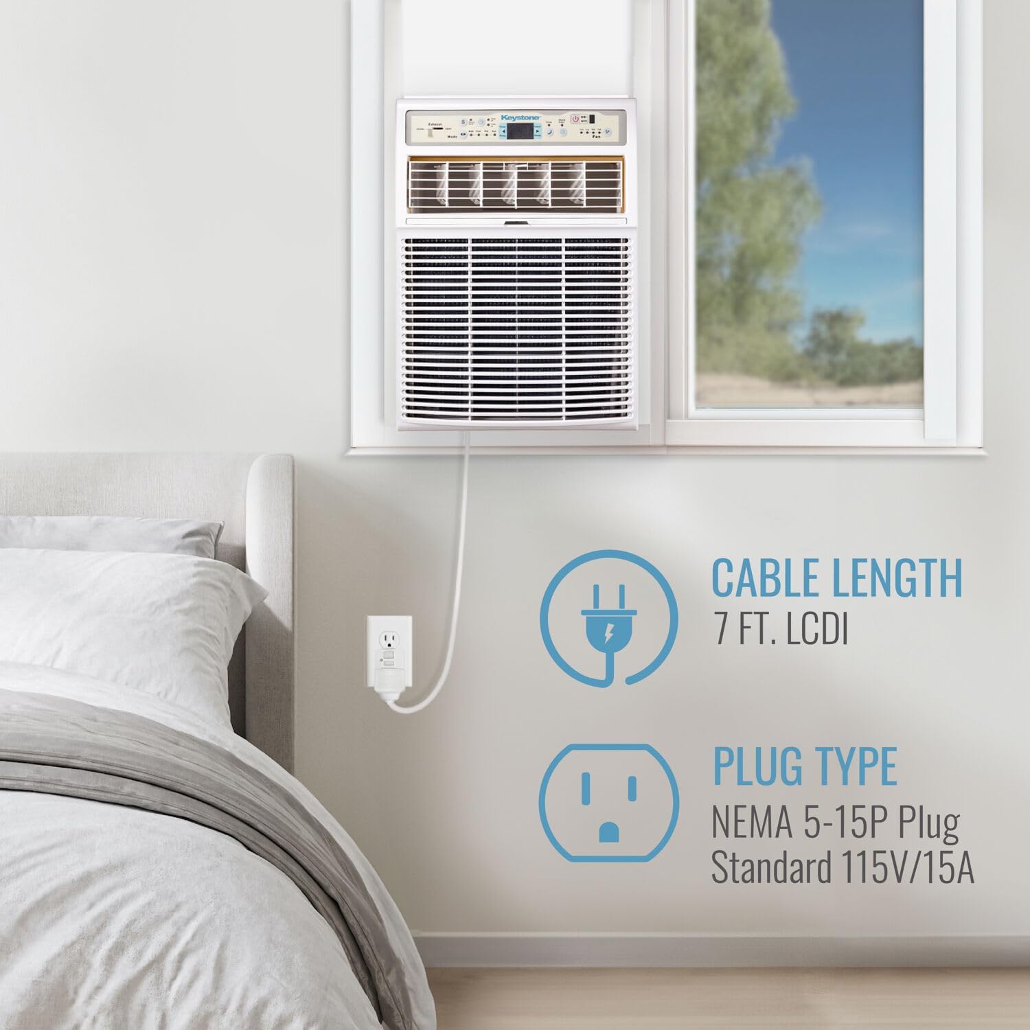 Keystone 8,000 BTU Slider Window Air Conditioner and Dehumidifier, 115V Air Conditioner Window Unit for Bedroom, Living Room, and Small-Medium Sized Rooms up to 350 Sq.Ft., 4-Way Air Direction Control