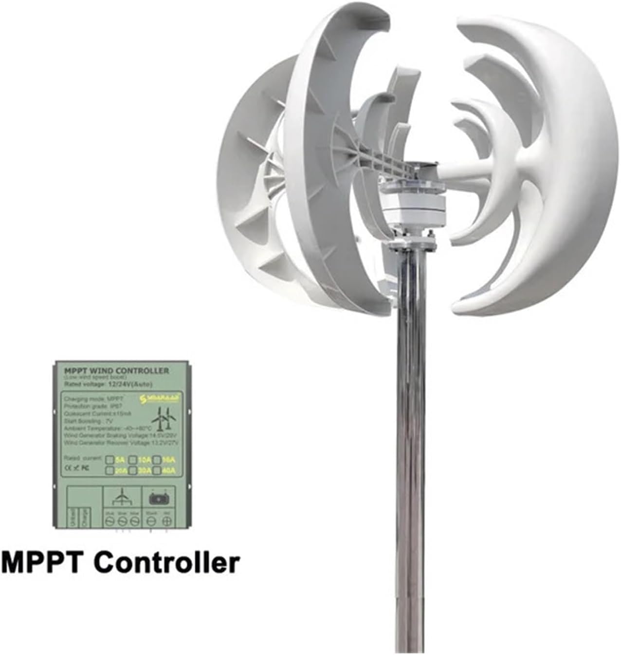 1000W 24V Vertical Axis Wind Turbines Generator Lantern 5 Blades Motor Kit Wind Turbine, Windmill Home Camping Industrial Energy(with MPPT Control,24V)