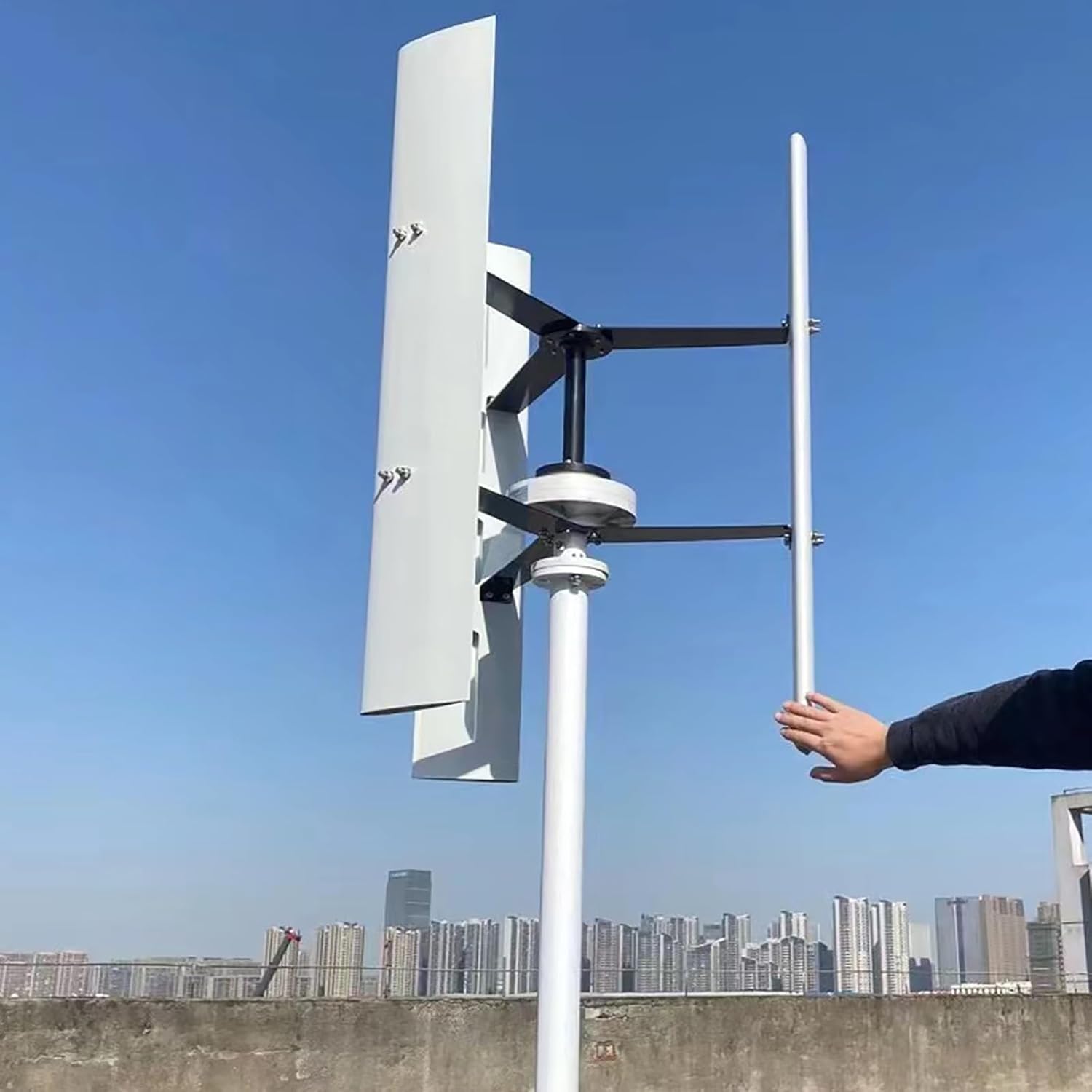 Vertical Axis Wind Turbine VAWT 3 Blades 800W 24V Wind Power Generator Home Garden Farm Off Grid System Kits Low Noise Wind Generators with MPPT Charge Controller