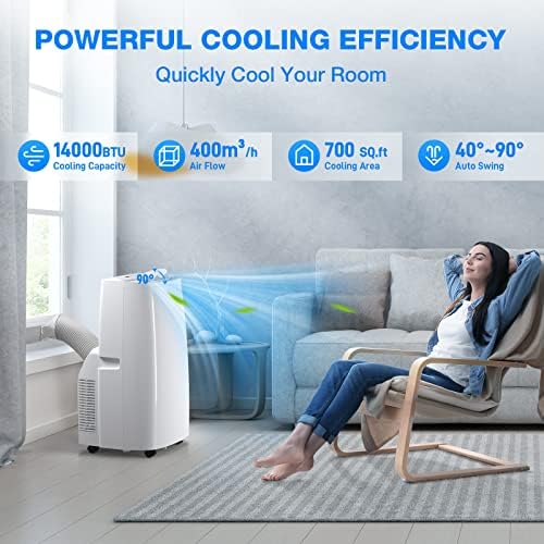 Air Choice Portable Air Conditioner, 14000 BTU Air Conditioner Portable for Room Up to 700 Sq.Ft, Auto Swing, 24H Timer, Remote Control, Window Kit