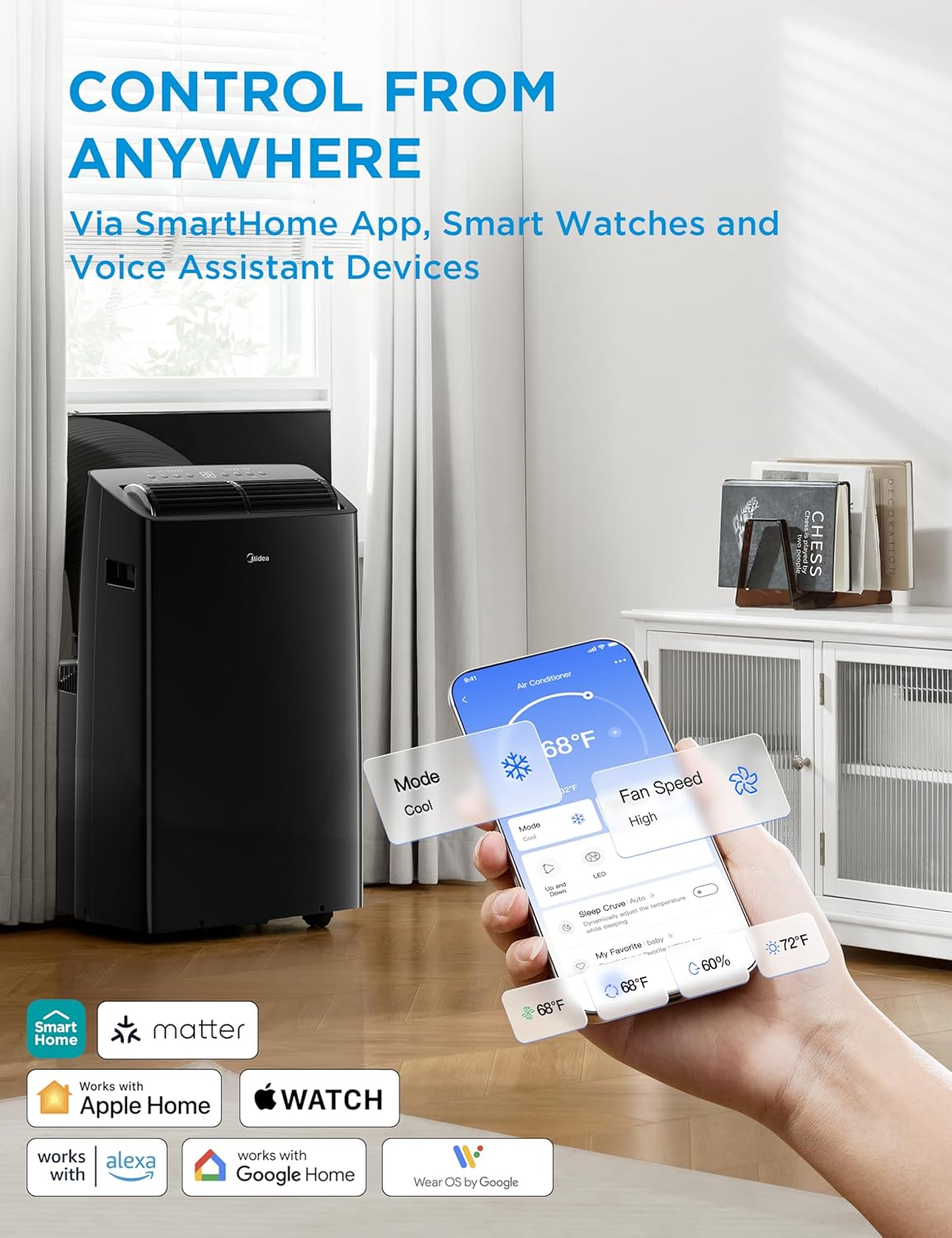 Midea Duo 14,000 BTU (12,000 BTU SACC) High Efficiency Inverter Ultra Quiet Portable Air Conditioner, with Heat up to 550 Sq. Ft., Works with Alexa/Google Assistant, with Remote Control & Window Kit