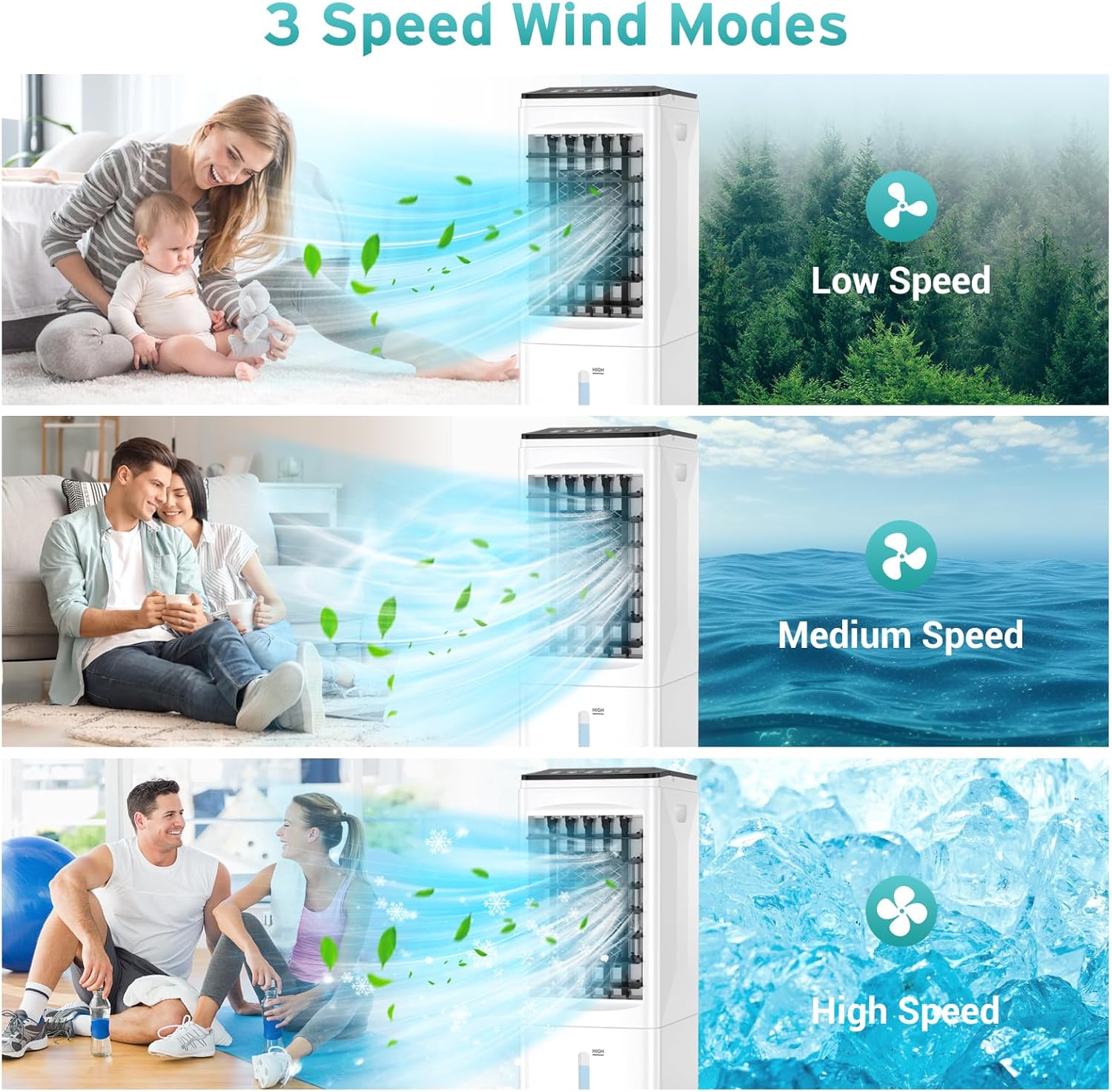 Portable Air Conditioners, 3-IN-1 Air Conditioner Portable with 3 Speeds, 6L Portable AC w/7H Timer, 60°Oscillation, Remote Control Windowless Portable Air Conditioner for Room, Home