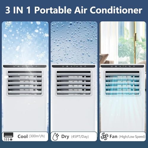 Portable Air Conditioner 8000 BTU with Cool/Dry/Fan Mode, 3-in-1 Free Standing Portable AC Unit with Remote Control, Cools Up to 350 Sq.Ft with Sleep Mode,2 Fan Speed for Bedroom Office Home