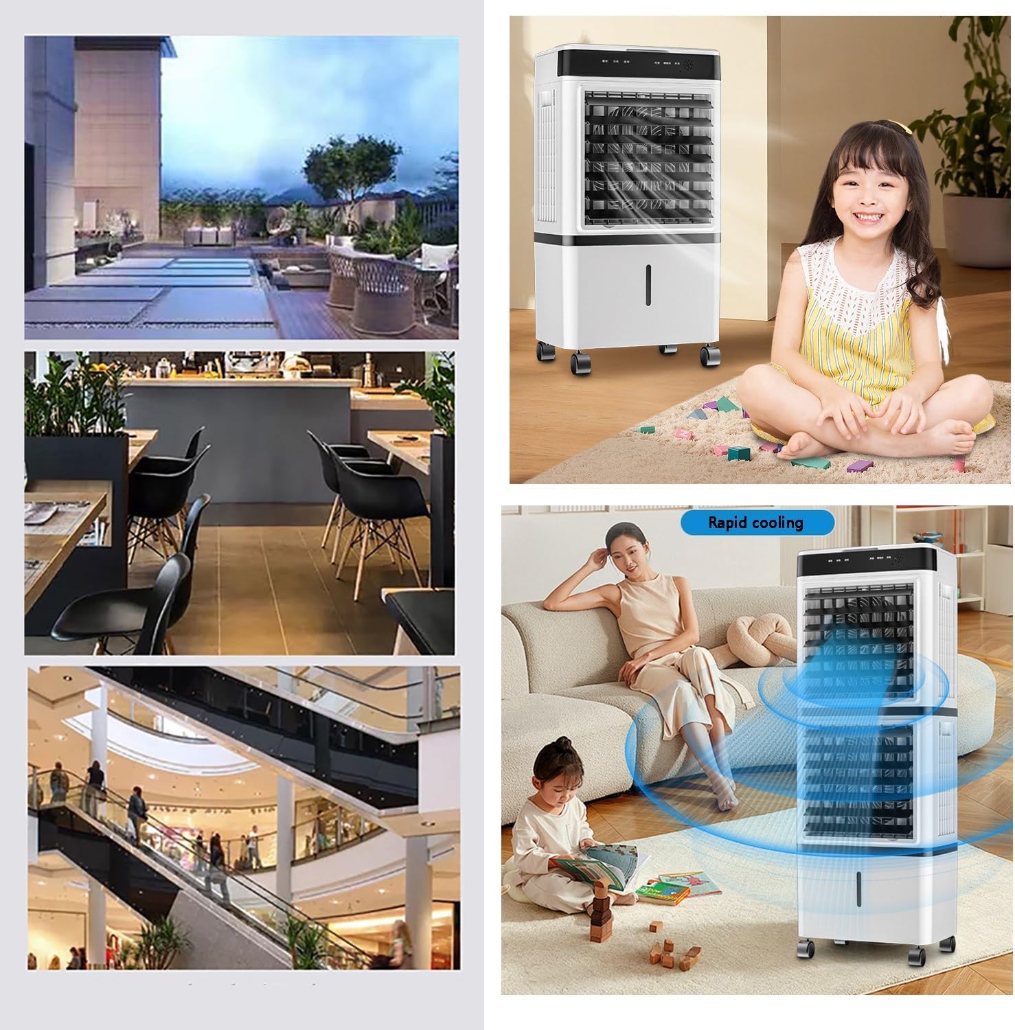 Cooling Fan/ Evaporative Air Cooler with Remote, Portable Air Conditioners Fan, Swamp Cooler with 14L Tank, 3 Speeds, 12H Timer, Tower Fan for Room Office Garage Indoor Outdoor Use(95cm(37.4in))