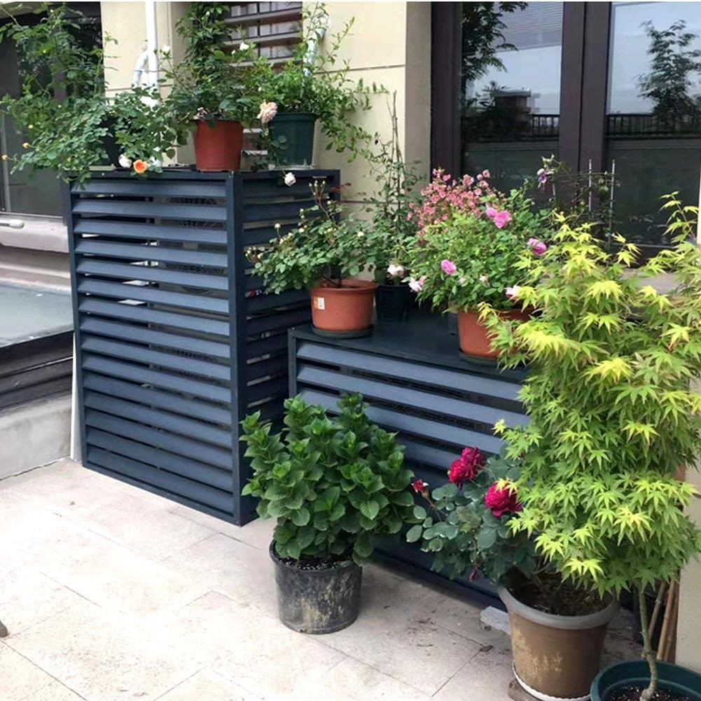 Air Conditioner Cover For Outside Unit Aluminum Air Conditioner Fence Screen Rack Air Conditioner Flower Stand For Garden Patio Waterproof Brown White Grey (Color : Brown, Size : 1