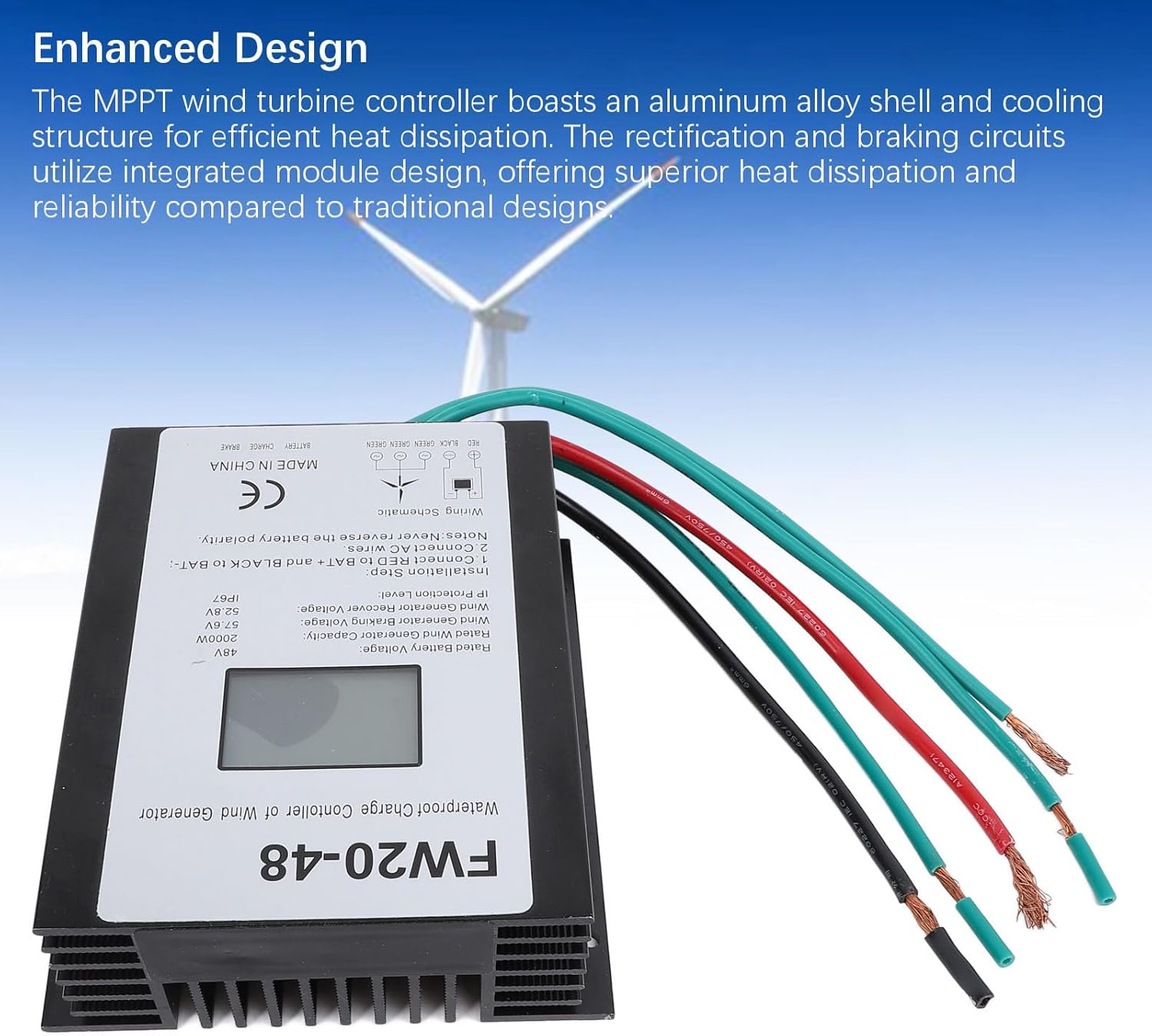 MPPT Wind Turbine Controller 48V 2000W | IP67 Weatherproof & Overvoltage Protection | LED Display for Home Wind System | Aluminum Alloy Heat Dissipation
