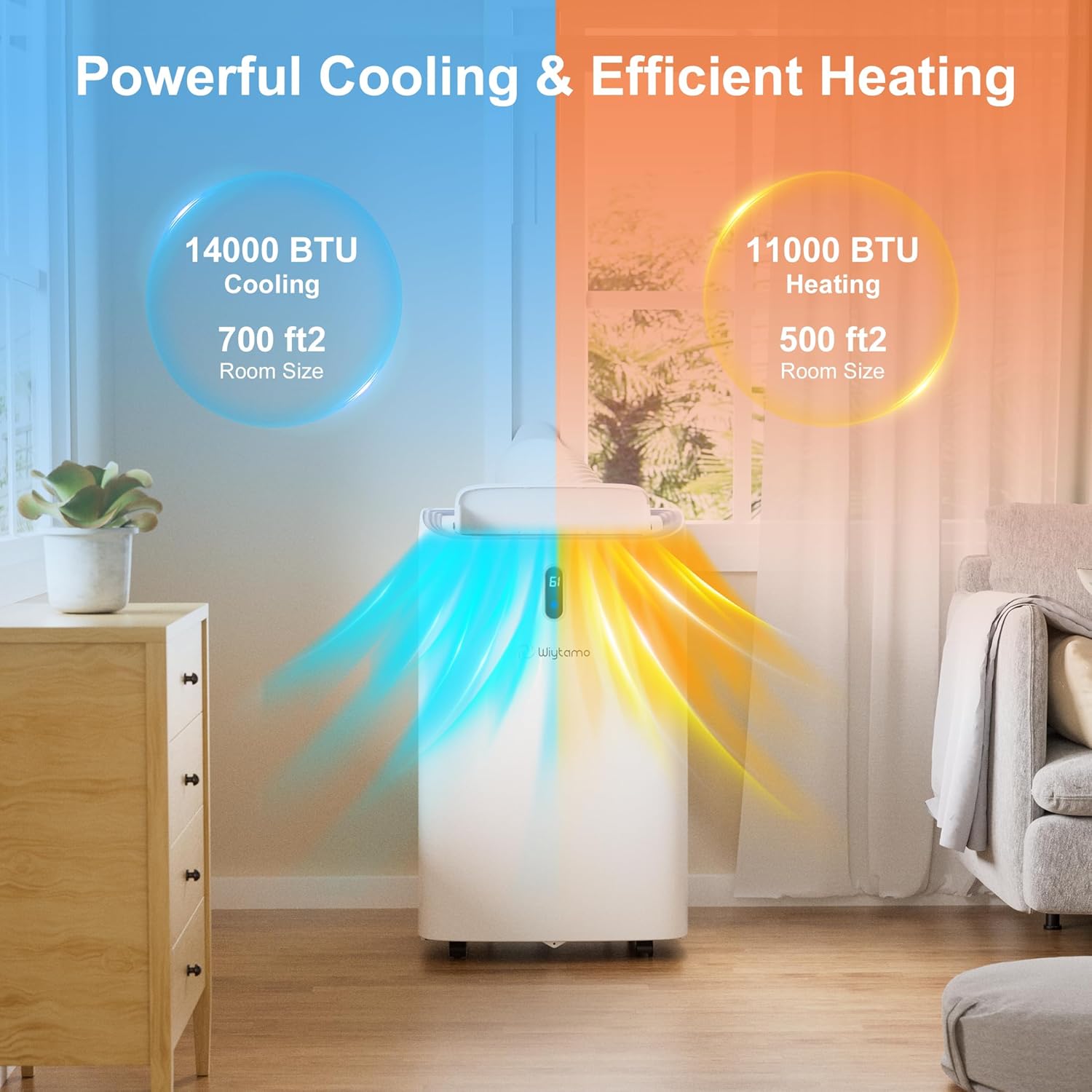 14,000 BTU Portable Air Conditioners for Room Up to 700 Sq.Ft, Cool, Heat, Dehumidifier & Fan 4 in 1 Portable AC Unit, Room Air Conditioner with LED Display & Remote/24 Hrs Timer/Auto Swing