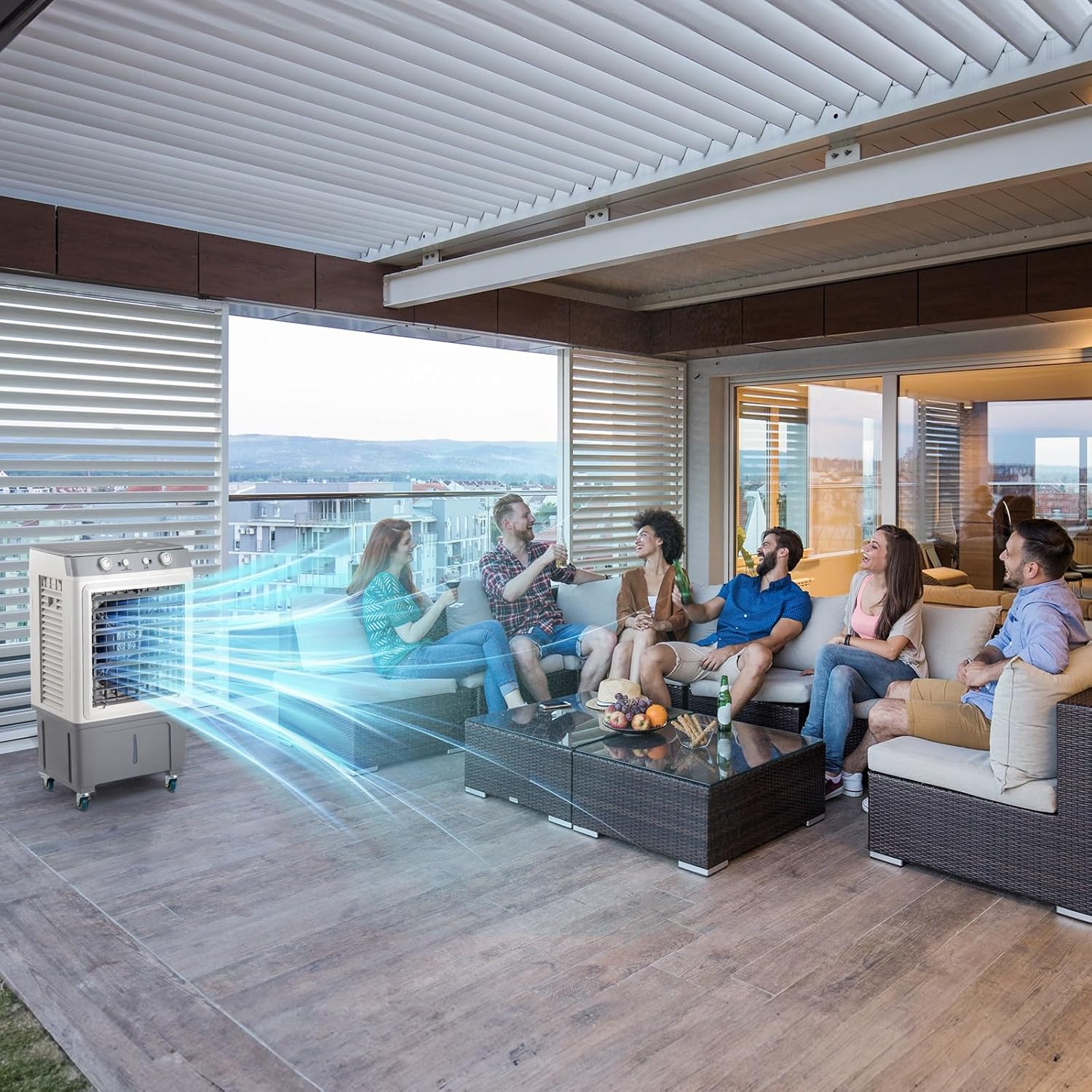 Portable Evaporative Air Cooler with 7.9 Gal Water Tank & 4 Ice Box, 2353CFM Swamp Coolers with Timer,3 Speeds, 90° Oscillation, 3 in 1 Portable Air Conditioner for Outdoor Kitchen Bedroom Office