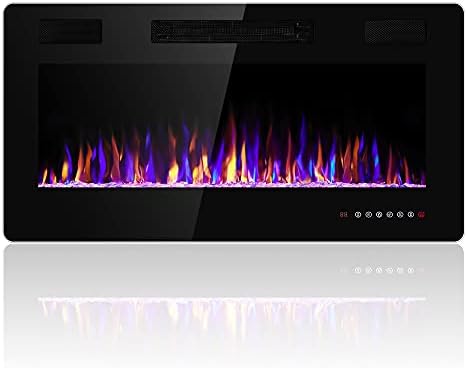 30 Inch Electric Fireplace Insert Ultra-Thin - Recessed & Wall-Mounted Fireplace Heater with Thermostat, Adjustable Flame, Remote Control - Linear with Timer, Touch Screen, 750/1500W