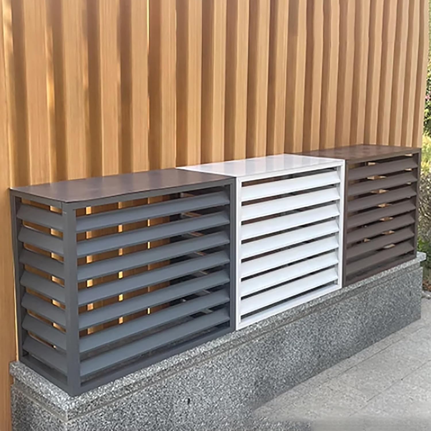 Outdoor Air Conditioner Cover Aluminum, Protective Cover, Trash Can Enclosure Privacy Screen Fence Panels Flower Stand Condenser Pool Equipment Enclosure, Ac Fence For Outside Unit ( Color : Brown ,