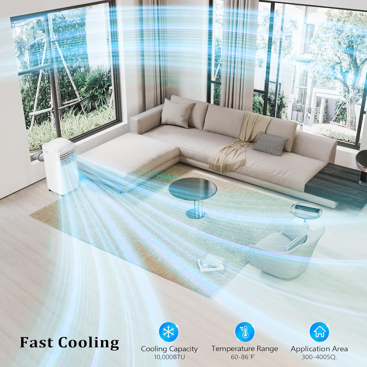 ROVSUN WiFi Enabled Smart 10000 BTU Portable Air Conditioner with Remote & APP Control, 3-in-1 Cooler, Dehumidifier & Fan, Powerful Room Mobile AC Unit with Rolling Wheels & Easy Installation Kit