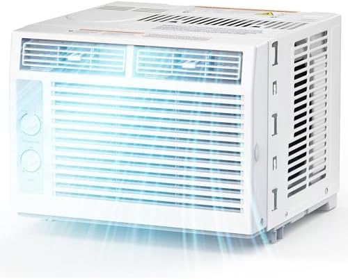 Kndko Window Air Conditioners 5,000BTU, Cools 150 Sq. Ft,2 Cooling Mode & Fan Speeds,Ultra-Quiet, White