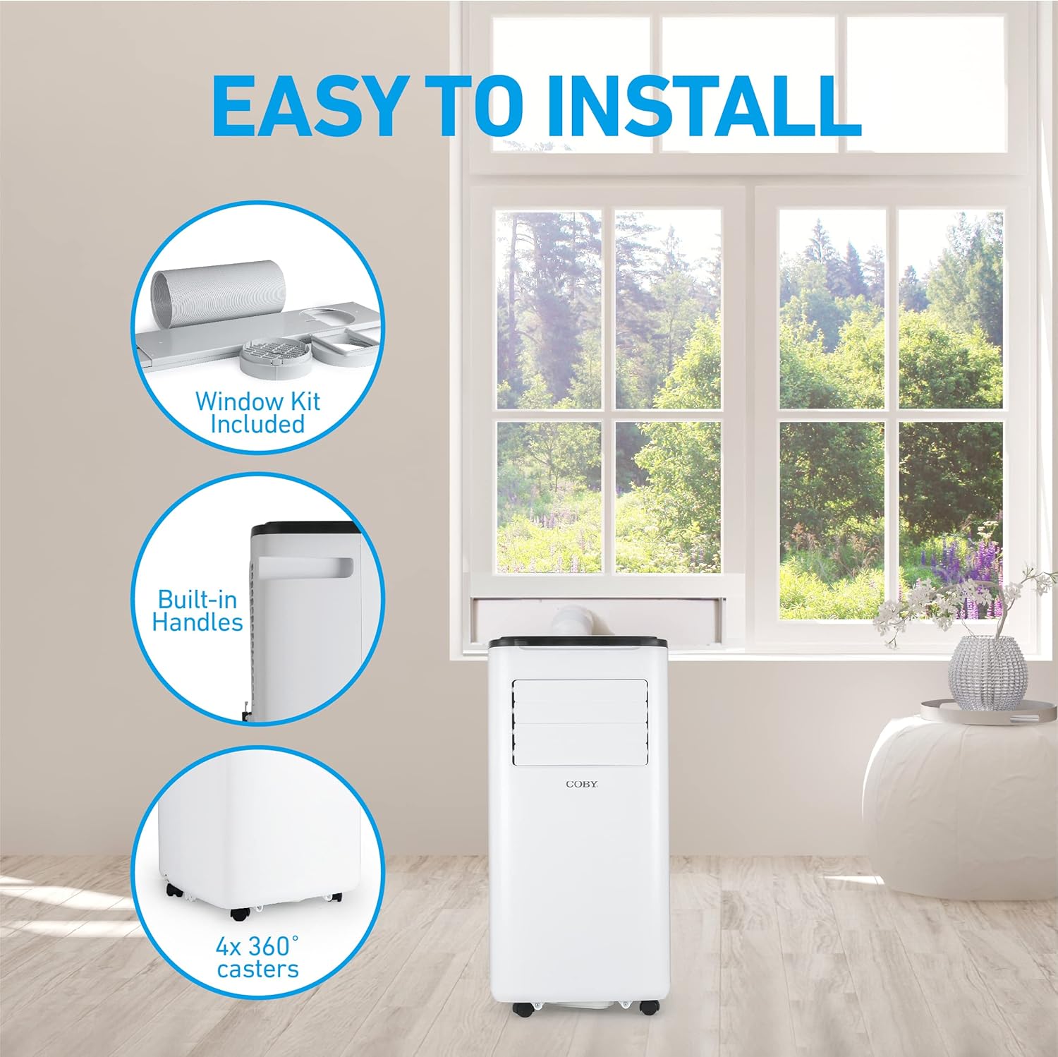 COBY Portable Air Conditioner 3-in-1 AC Unit, Dehumidifier & Fan, Air Conditioner 9,000 BTU Portable AC Unit for 400 Sq. Ft. with Remote Control, 24-Hour Timer, & Installation Kit