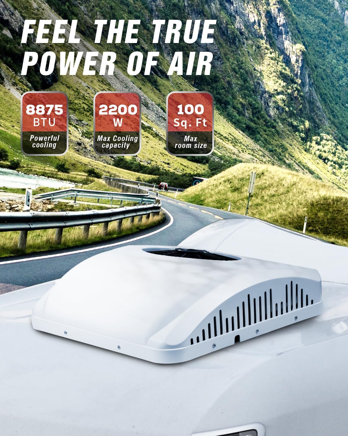 12V DC RV Roof Air Conditioner, 12 Volt Cooling and Heater Systems AC Unit Fits for RVs, Vans, Semi Truck, Cranes, Car Air Conditioner for Room up to 100 Sq. Ft.