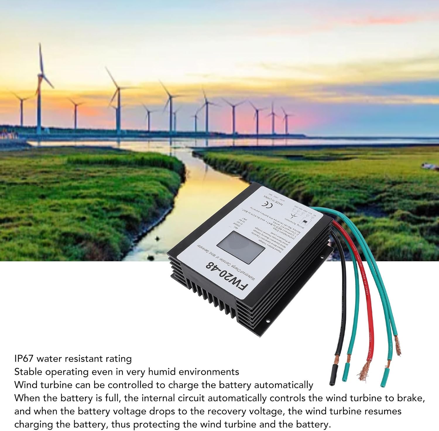 Marhynchus 2000W MPPT Wind Turbine Controller, 48V IP67 Water Aluminum Alloy Charge Controller with LED Display, for Home Wind Turbine System