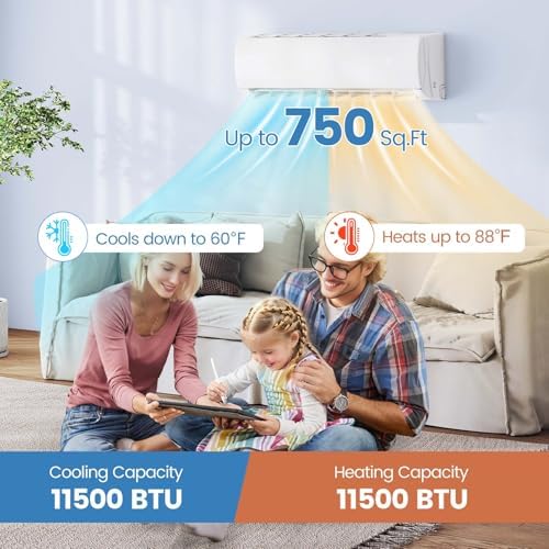 SIMOE 11500 BTU Mini Split AC/Heating System, Cools Up to 750 Sq.Ft, 17 SEER2 208/230V, Wifi Enabled Inverter Ductless AC, Mini Split Air Conditioner Heat Pump, Compatible with Alexa