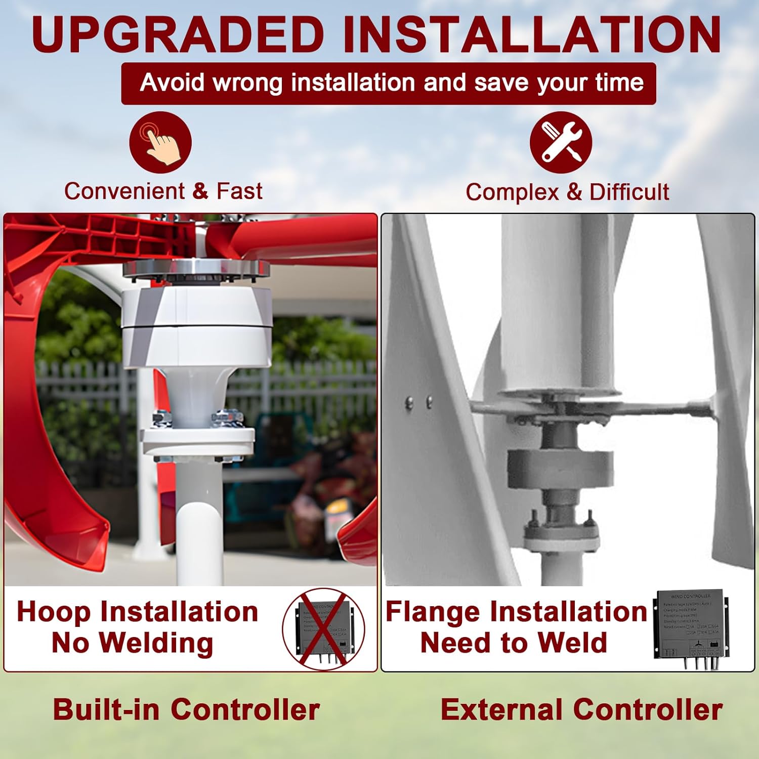 Wind Turbine 1000W,Noise Vertical Axis Wind Turbine Generator,DC12V Wind Turbine Generator,Wind Turbine Kit with Charge Controller Home Power,Magnetic Levitation Wind Turbine for Home Street Lighting