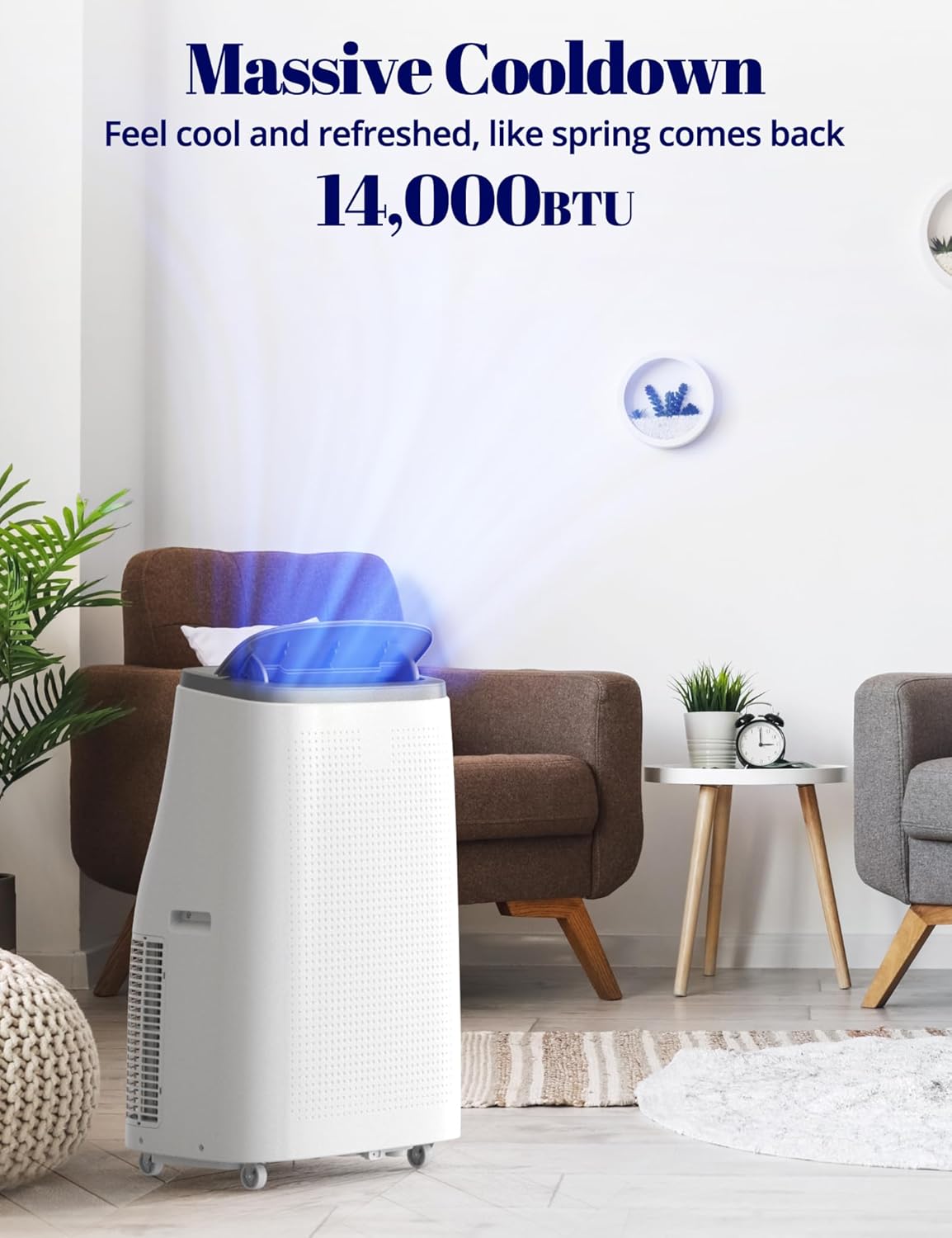 14,000 BTUs Portable Air Conditioners, 3 in-1 Portable AC Unit for Bedroom Up to 750 Sq. Ft, Stand Up Room Air Conditioner with Dehumidifier Fan Remote Control, Sleep Mode, 24Hrs Timer