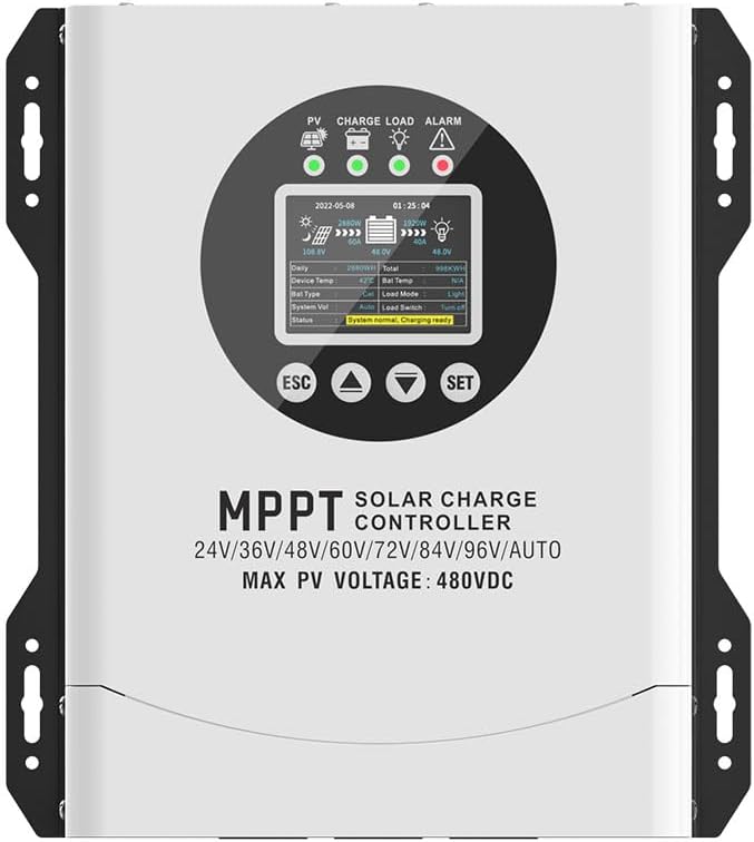 Y&H 120A MPPT Solar Charger Controller Max Input 480V PV, with 24V-96V Auto Battery Recognition, Gel/Flooded/Lithium Compatible - High Efficiency PV Regulator