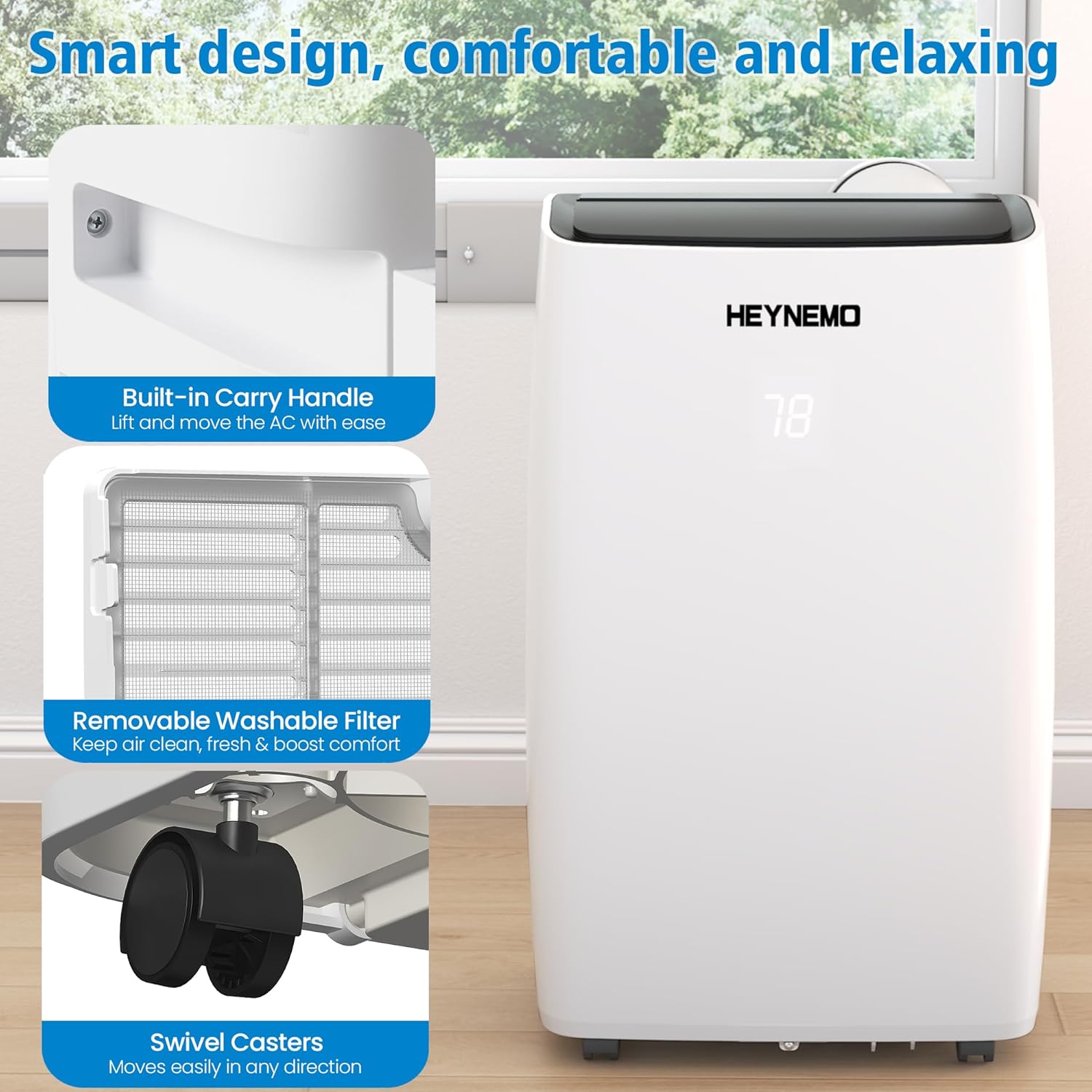 14000 BTU Portable Air Conditioner with WiFi and Remote Control, Smart AC Unit with Built-in Cool, 3-in-1 Cooling Fan, Dehumidifier & Heat for Rooms up to 400 Sq.Ft, Drainage-free, Quiet, Easy Install