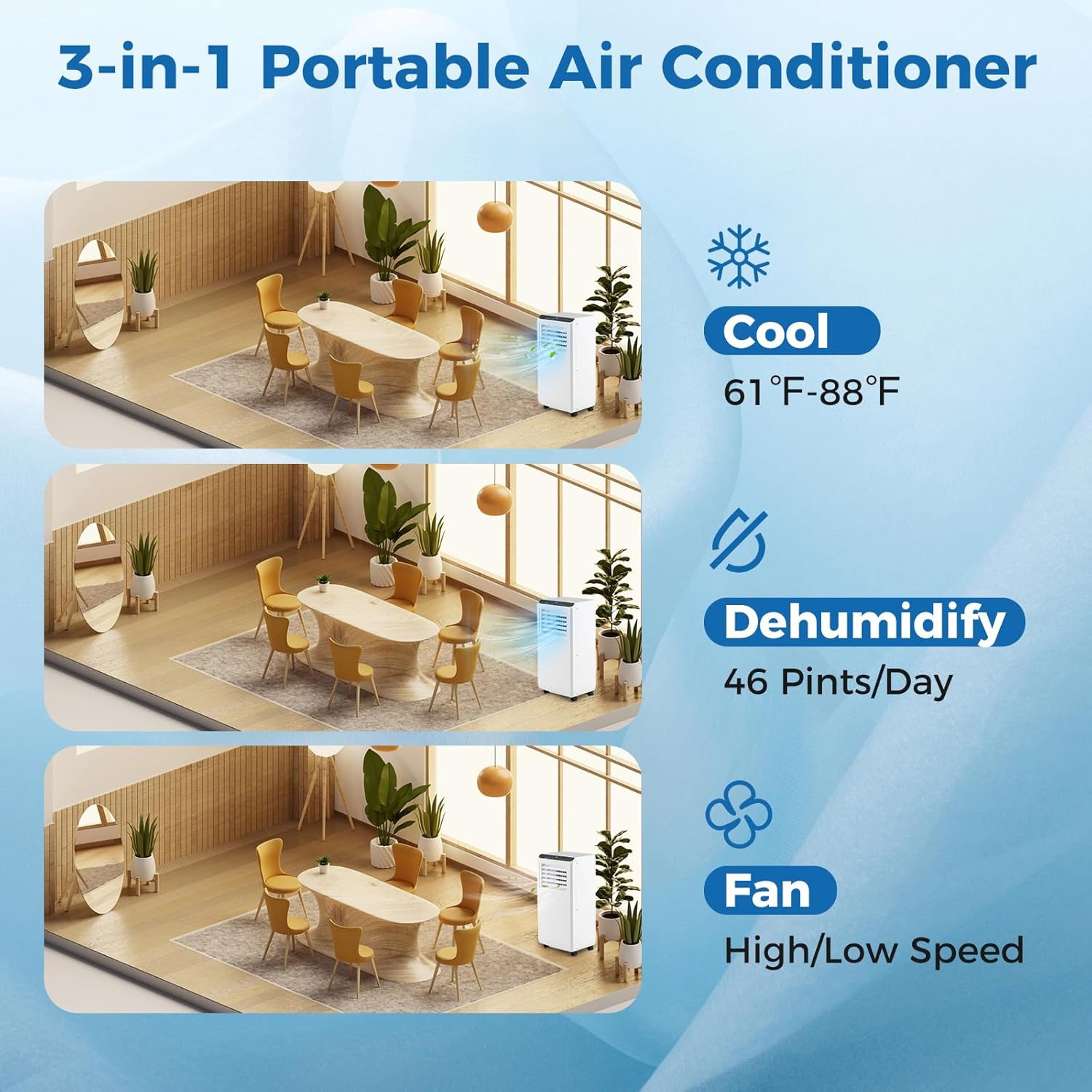 DORTALA 8000 BTU Portable Air Conditioner, 3 in 1 Floor Standing AC Unit with Fan & Dehumidifier, Quiet AC Unit with 24H Timer, Remote Control & Installation Kit for Rooms up to 250 Sq.Ft