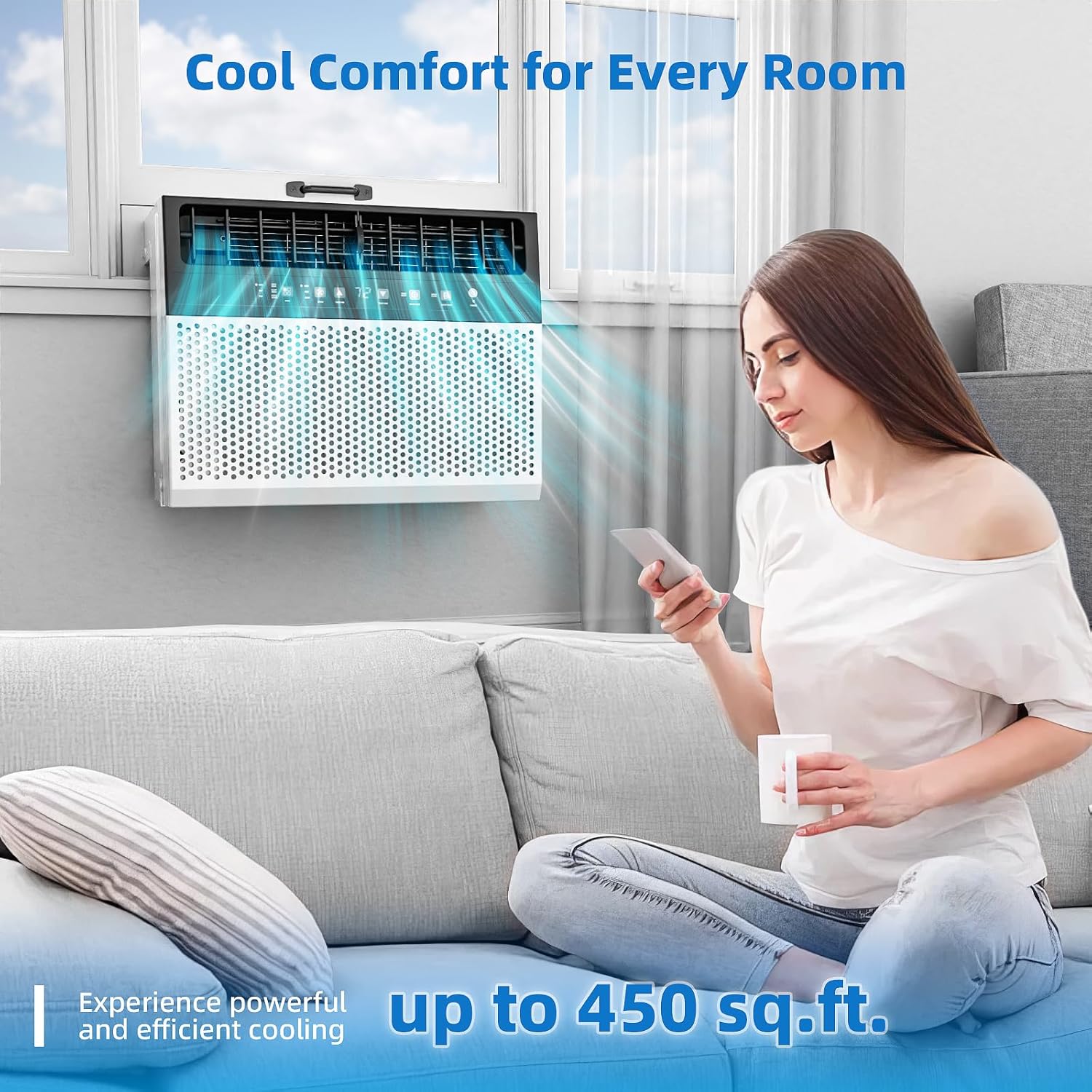 Antarctic Star 10,000 BTU U-Shaped Window Air Conditioner Unit Cools up to 450 Sq.Ft. with 6 Modes 24H Timer, Ultra Quiet Window AC Units with Full Window View, Energy Saving, Easy to Install, White