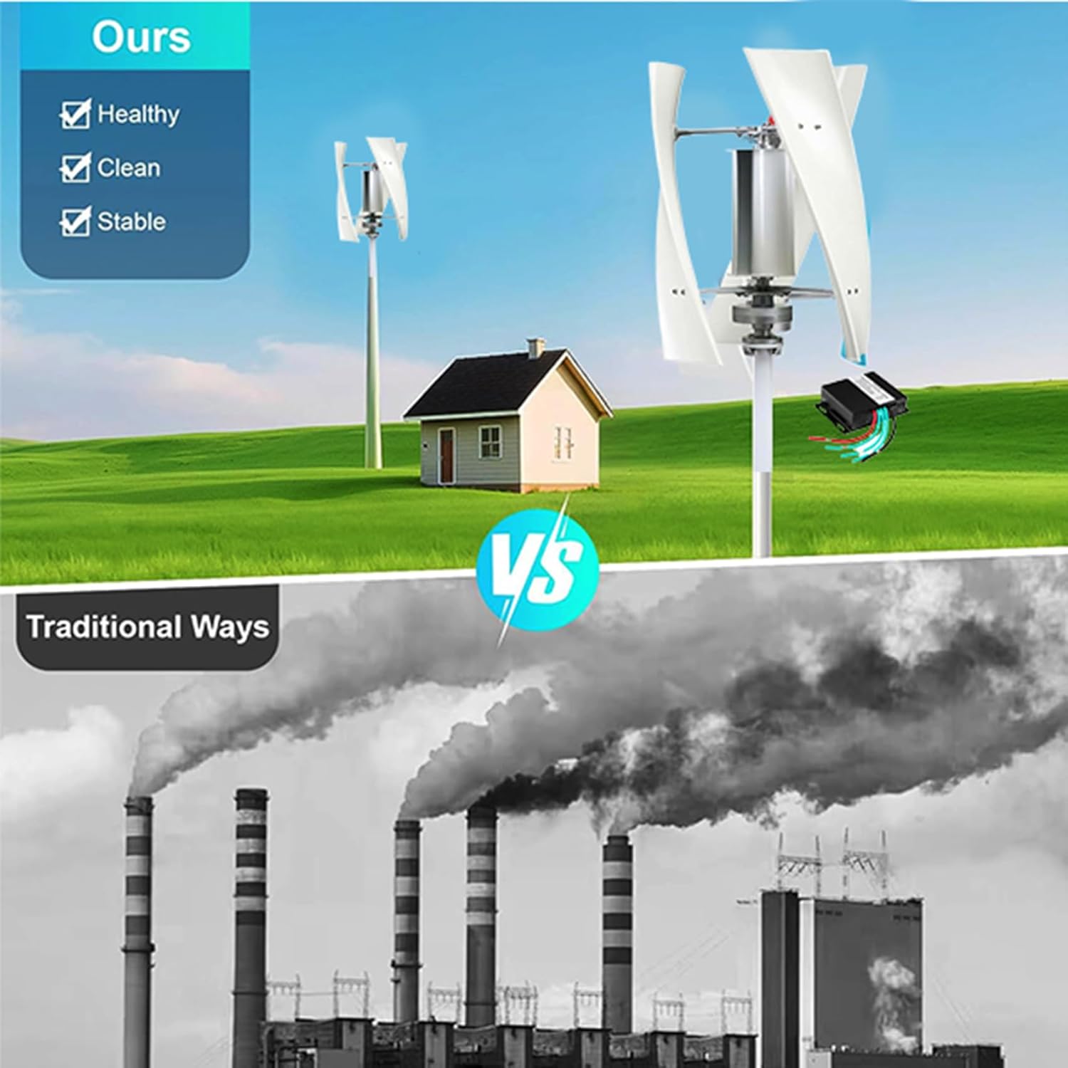 24v, 16000W Noiseless Home Garden Vertical Wind Turbine Generator Kit, 12V-220V Small Maglev Three Phase AC Vertical Wind Turbine with MPPT Controller