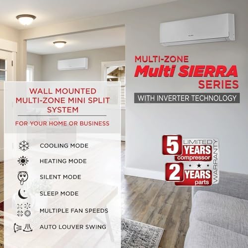 OLMO 24,000 BTU Dual Zone 12000 + 18000 BTU Wall Mount Ductless Mini Split A/C and Heater with 16ft Installation Kits