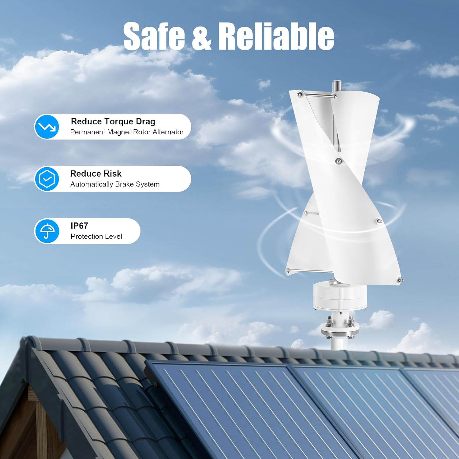 500W 12V Vertical Axis Wind Turbine Kit - 2 Blades, 42.65ft/s Wind Speed, Complete Wind Generator with Controller for Residential, Commercial & Industrial Energy Solutions - Eco-Friendly Power (White)