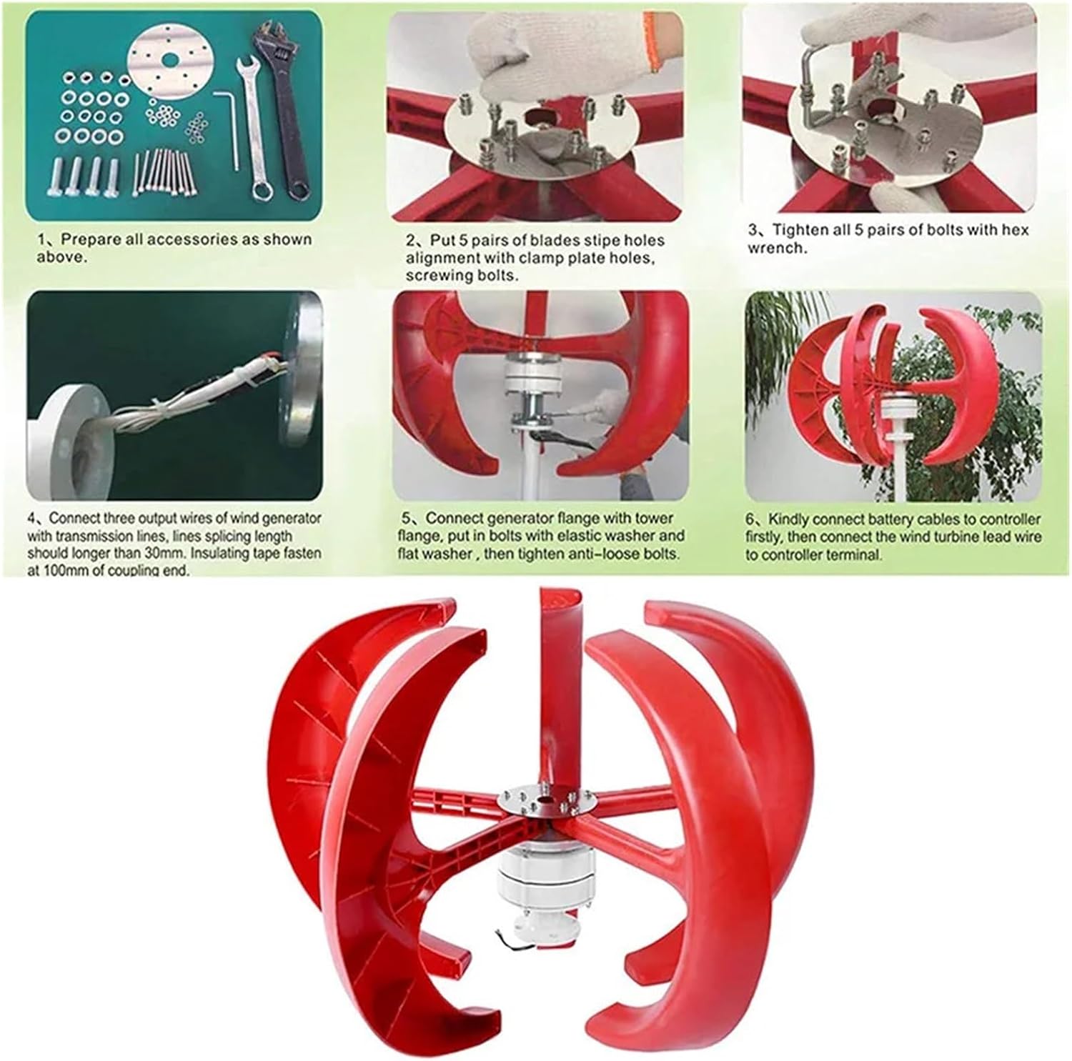 Wind Turbines, Green Energy 12v 24v Wind Turbine 800w Home Use Vertical Axis Turbine Generator Coreless Disc Alternator(12V)