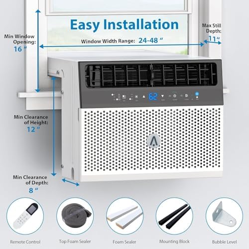 Window Air Conditioner 6000 BTU, Window AC Unit Cools Up to 250 Square Feet, Window AC Unit with Remote Control, 3 Cooling Speeds, Quiet Operation, White