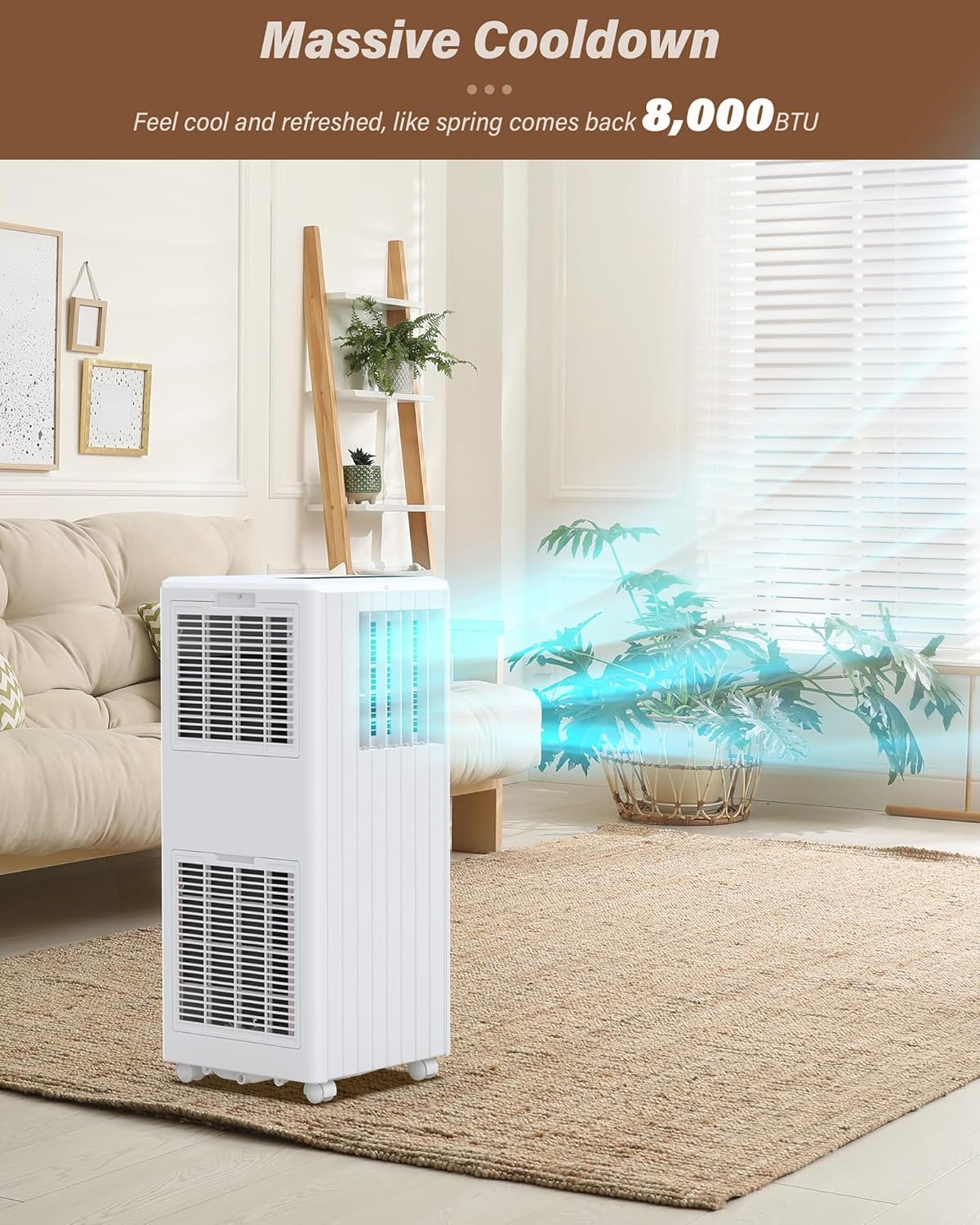 8,000 BTU Portable Air Conditioner with Remote,Dehumidifier,Fan Mode for Rooms Up to 350 Sq. Ft.,3-In-1 AC Unit with Timer & Window Kit,White