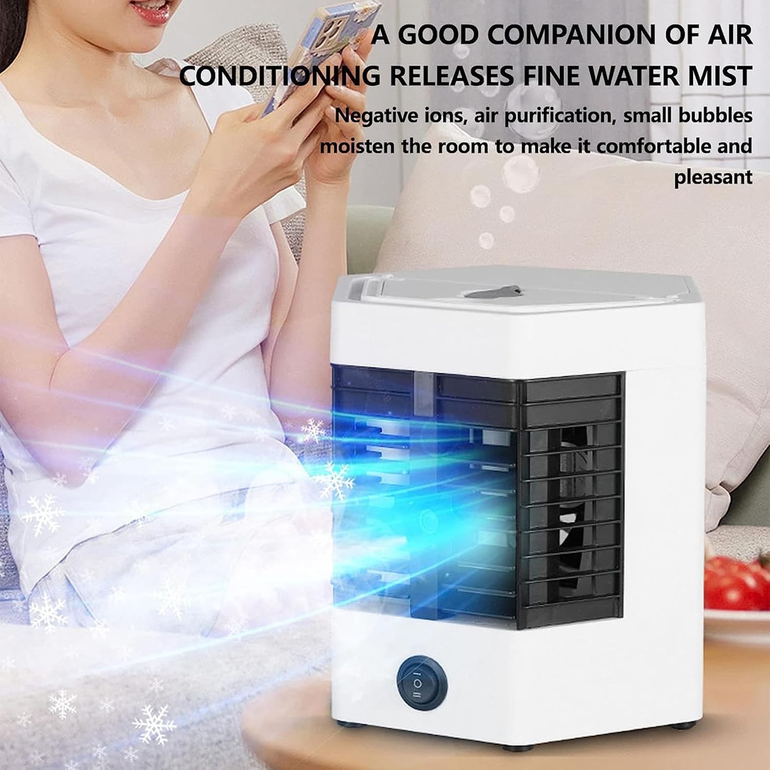 Mini Portable Air Conditioner, Evaporative Air Cooler, Air-conditioning Fan with Handle and 120° Wide Angle Design, USB Charge Port and Low Noise, for Bedroom, Study Room, Offices, RV, Cabins