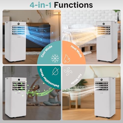 SereneLife 8,000 BTU Portable Air Conditioner and Heater, Small AC with Dehumidifier and Fan, Mini AC Unit with 350 Sq. Ft. Coverage, Includes Remote Control and Window Mount Kit
