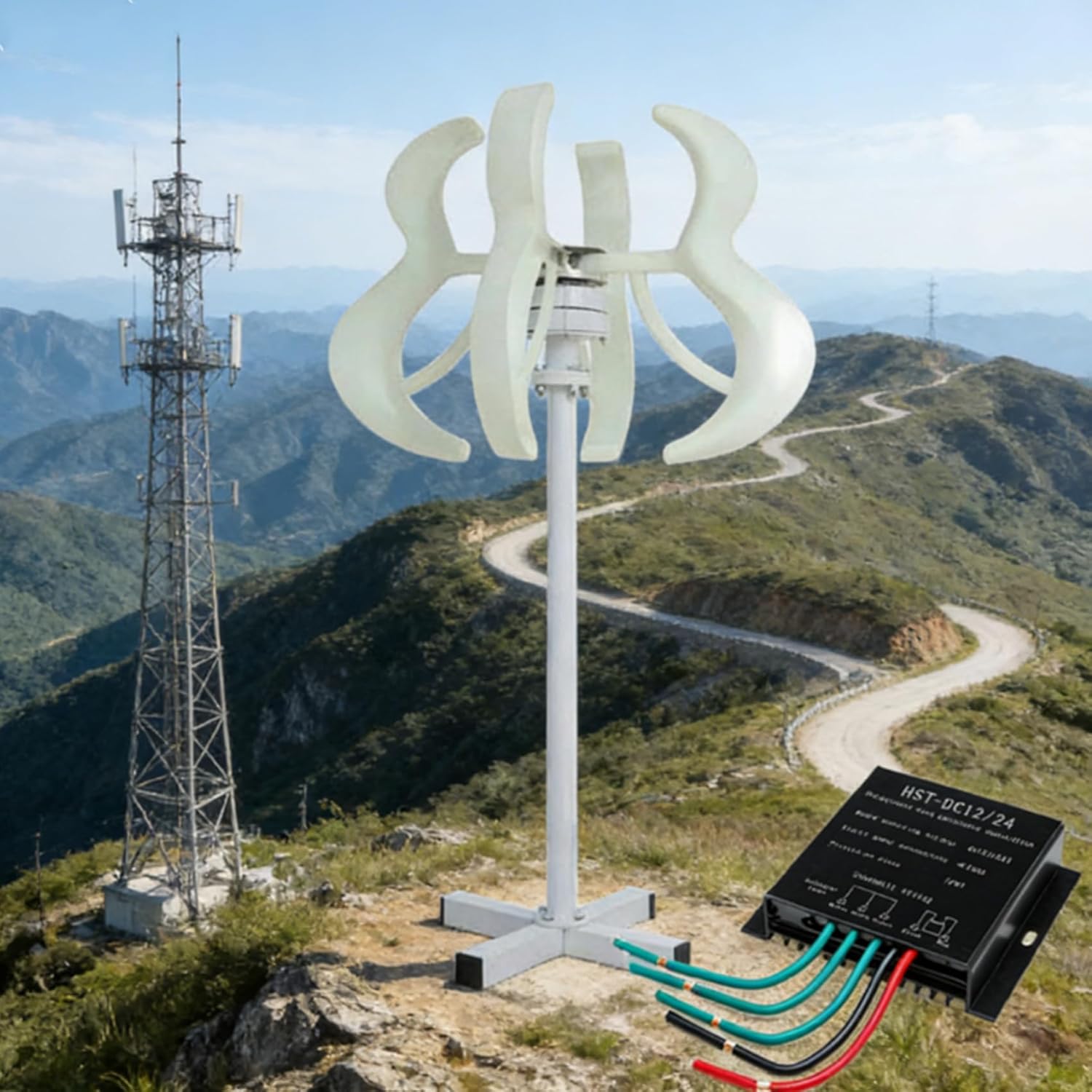 New Energy Vertical Wind Turbine 9000W 12V 24V 48V 220V Low Wind Speed Start Low Noise Rotation Permanent Magnet Alternator, for Outdoor Garden