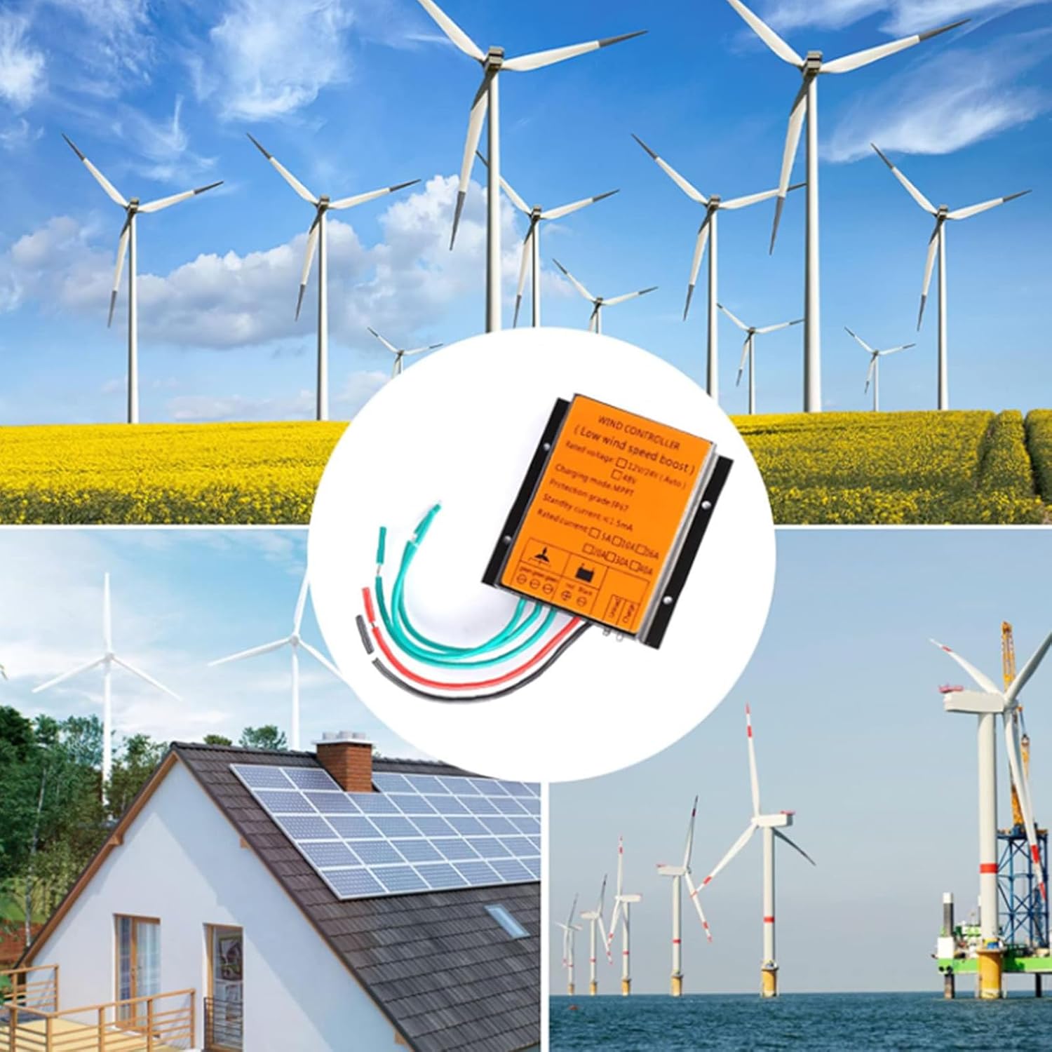 8000W Battery Charge Regulator-12V 24V 48V 220V DC AC Wind and Solar Hybrid MPPT Controller Regulator for Wind Turbines Generators (Yellow),Yellow,24V