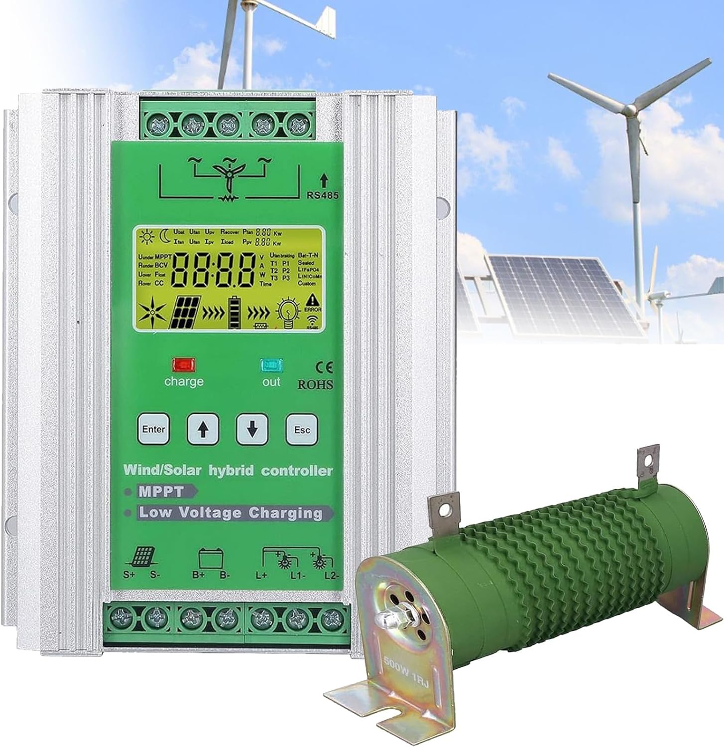 Off Grid MPPT Wind Turbine Solar Charge Controller 12V/24V/48V with Dump Load LCD Display for Wind Generator Solar Panel,for Wind Turbine,Solar Panel,Wind Solar Supplementary Systems(6000W,12V/24V)