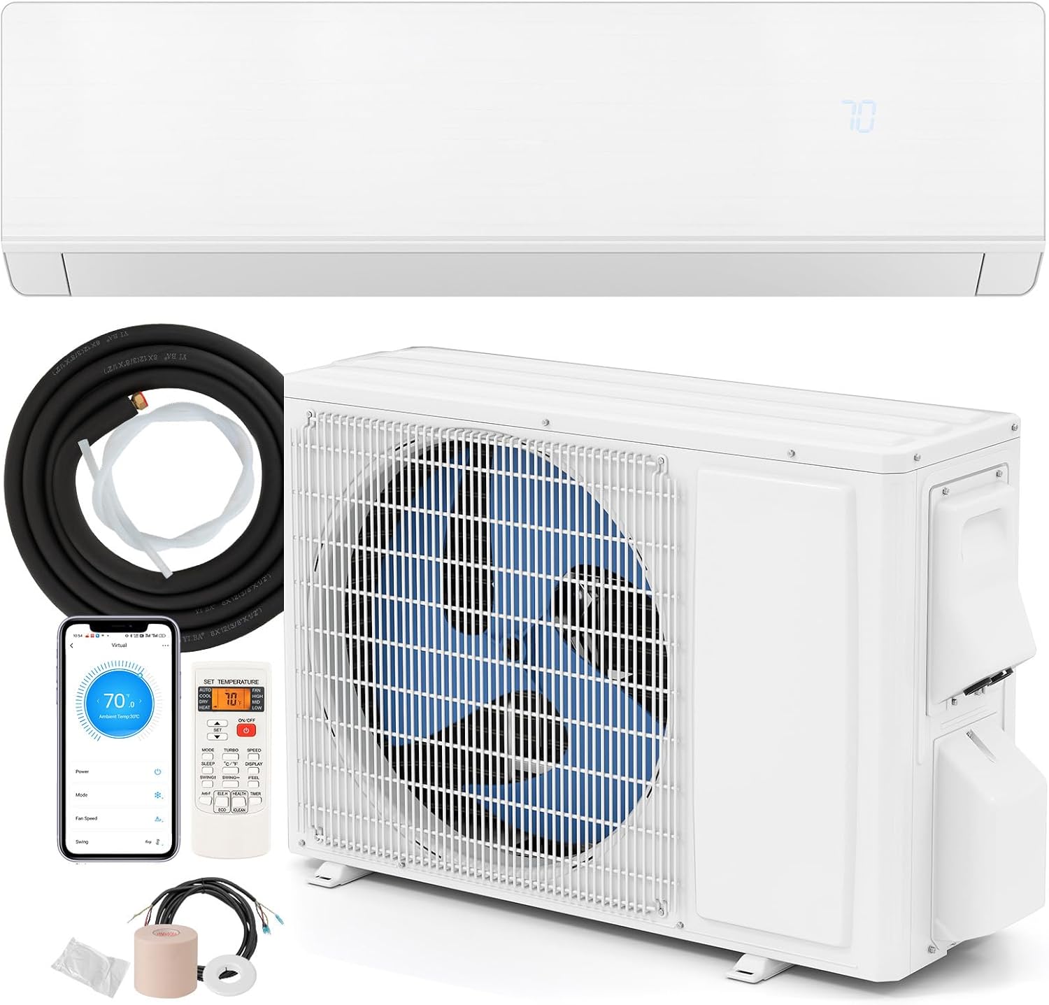 DORTALA 24000 BTU Mini Split Air Conditioner, 25 SEER2 208-230V Wifi Enabled Inverter Ductless Wall AC Unit & Heater with Remote, Installation Kit, Pre-Charged Heat Pump System for Alexa, White