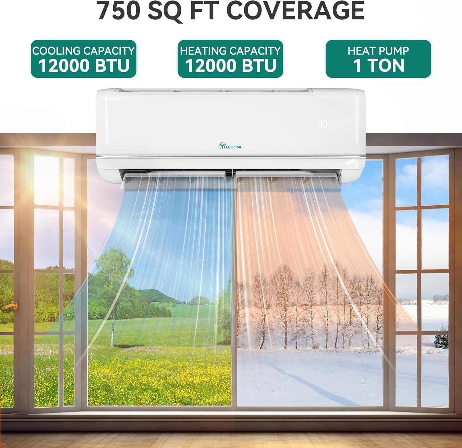 YITAHOME 21 SEER2 12000 BTU Mini Split Air Conditioner Heat Pump System, Wifi Enabled 208-230V Inverter Ductless AC Cool Up to 750 Sq. Ft, Compatible with Alexa, Complete Installation Kit, White