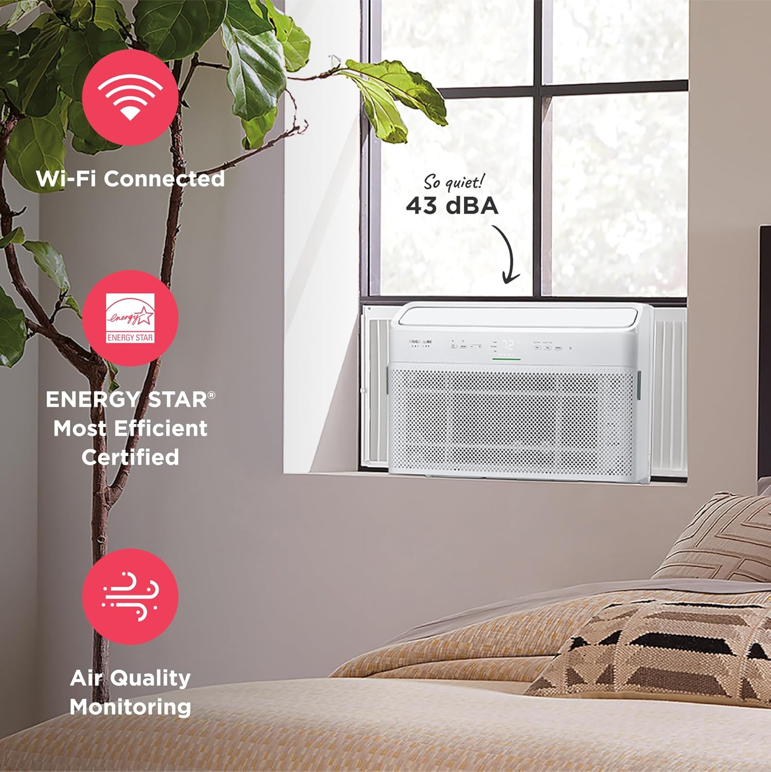 Frigidaire Gallery 10,000 BTU Smart Inverter Window Air Conditioner with Wi-Fi, Energy Star Most Efficient Certification & Indoor Air Quality Monitoring, Cools Up to 450 Sq. Ft., Ultra Quiet, White