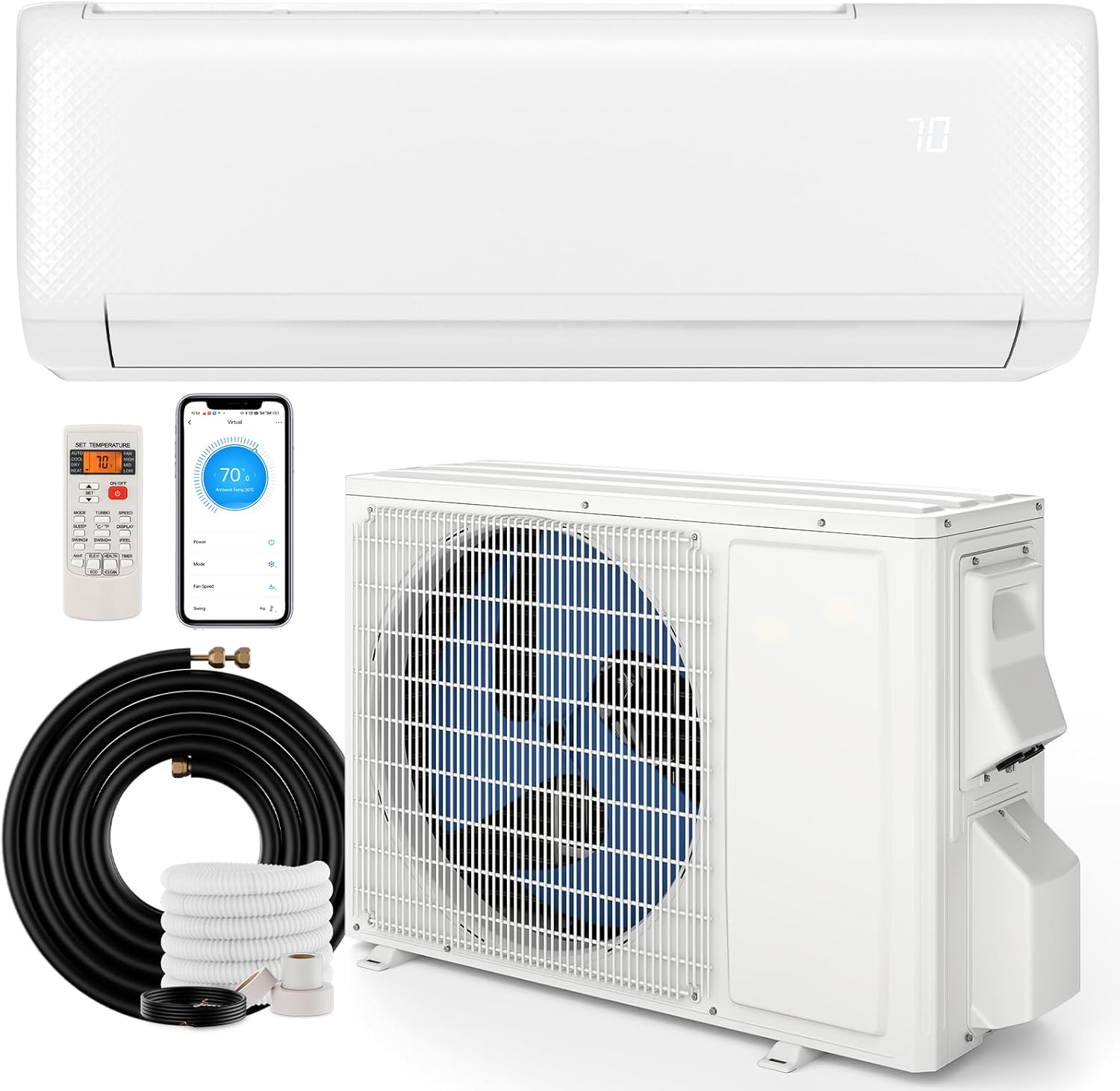 SIMOE 12,000 BTU Wifi Enabled Mini Split, Cools Up to 550 Sq.Ft, 115V SEER2 22, Air Conditioner & Heater with Inverter, Compatible with Alexa, Pre-Charged, White