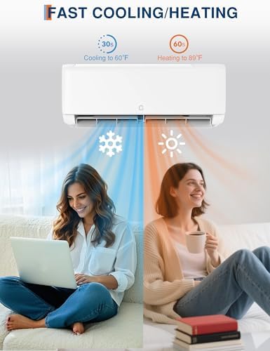 18000 Btu Mini Split AC Heating System, Wifi Enabled Mini Split Air Conditioner with 19 SEER2 Inverter, Heat Pump, 208-230V for Rooms Up to 1250 Sq. Ft, White