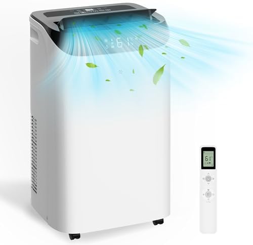 14,000 BTU Portable Air Conditioner Cools Up to 700 Sq.Ft, 3-IN-1 Energy Efficient Portable AC Unit with Remote Control & Installation Kits for Large Room, Campervan, Office, Temporary Space