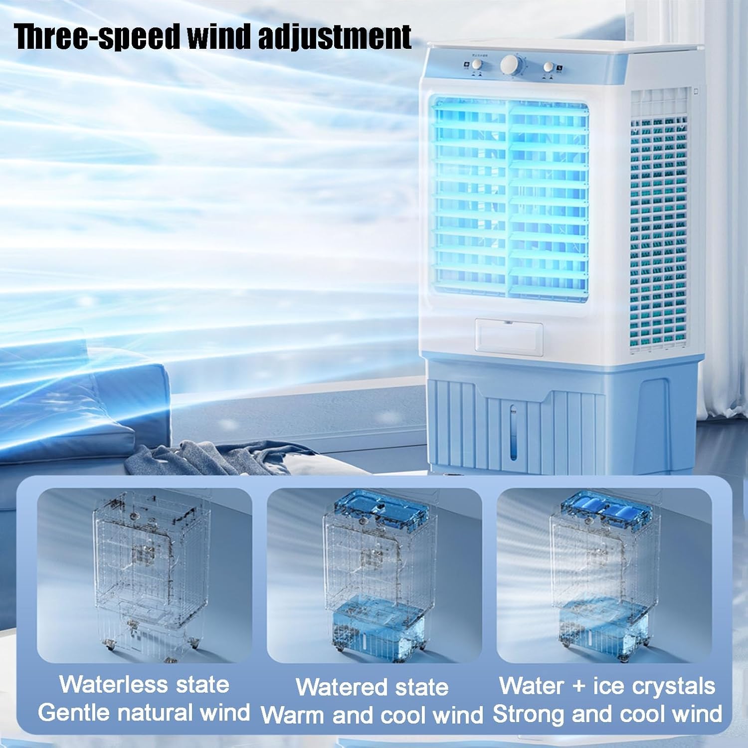 Portable Evaporative Air Cooler, Swamp Cooler, Portable Air Conditioner with 10 Gallon, Knob Control, Low Noise, 4 Ice Packs & 3 Speeds