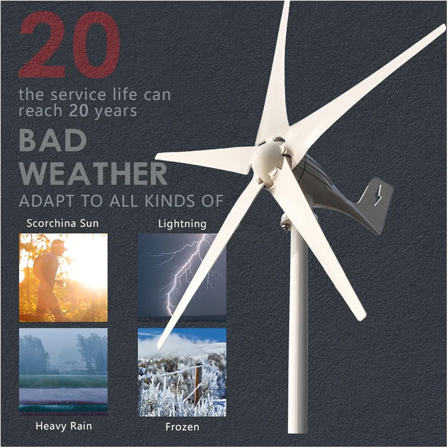 Wind Turbines, Small Wind Turbine Free Energy 3kw 3000w 48v 24v 12v 5 Blades Windmills RV Yacht Farm for Home Use(24V)