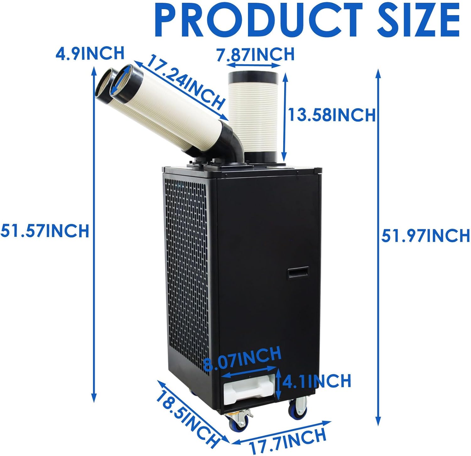 12,000 BTU Mobile Spot Cooler Double Columns Industrial Air Conditioners 550m³/h Portable Cooling Aircon for Outdoor/Indoor 220V 1100W