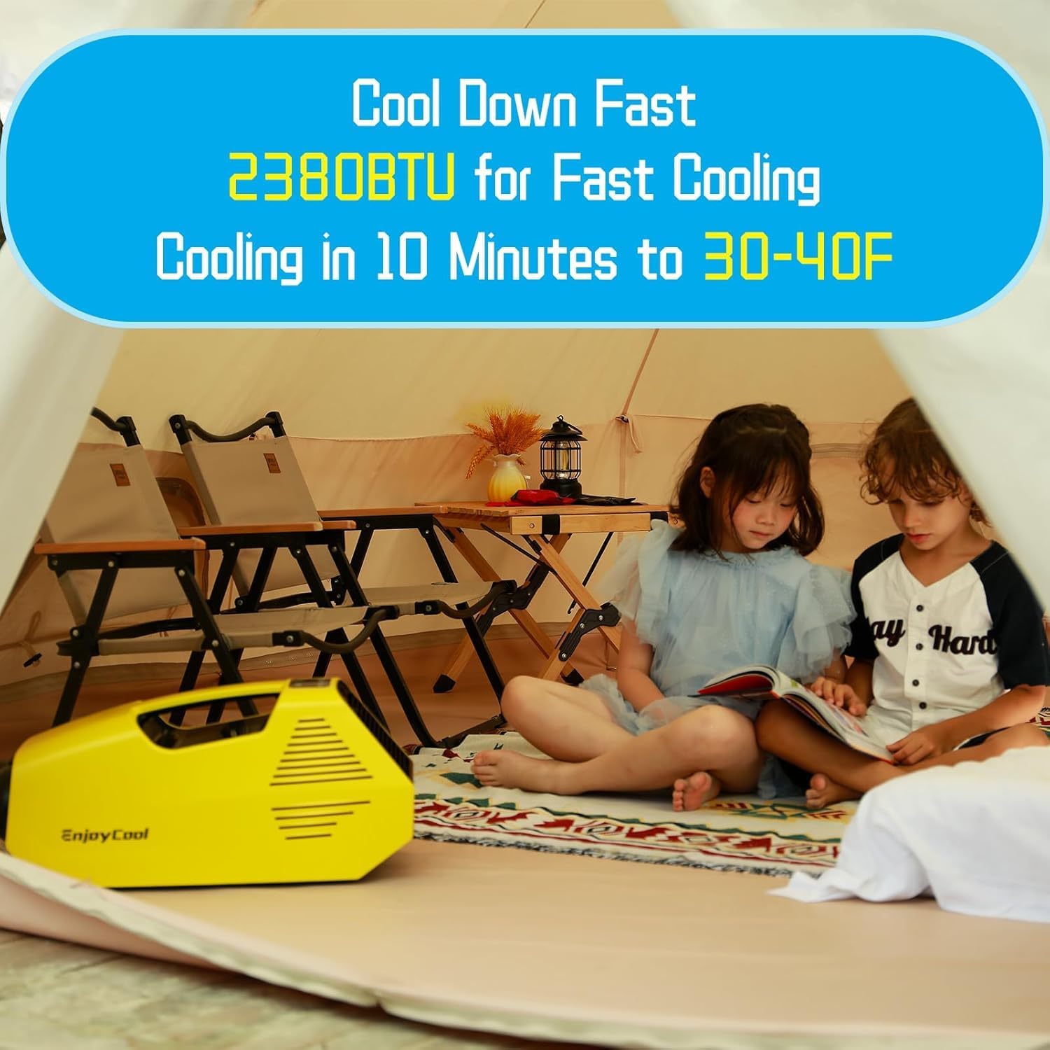 Portable Air Conditioner for Camping, 2380BTU Tent Air Conditioner for Camping 240W Camping Air Conditioner Low Power Consumption Indoor Outdoor for Tent Car Van Life (Yellow 2)