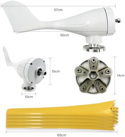 1200W Wind Turbine Generator 12V/24V/48V with MPPT Controller & 5 Yellow Blades - High Efficiency Wind Power for Boats, Cabins, Terraces & Home Use
