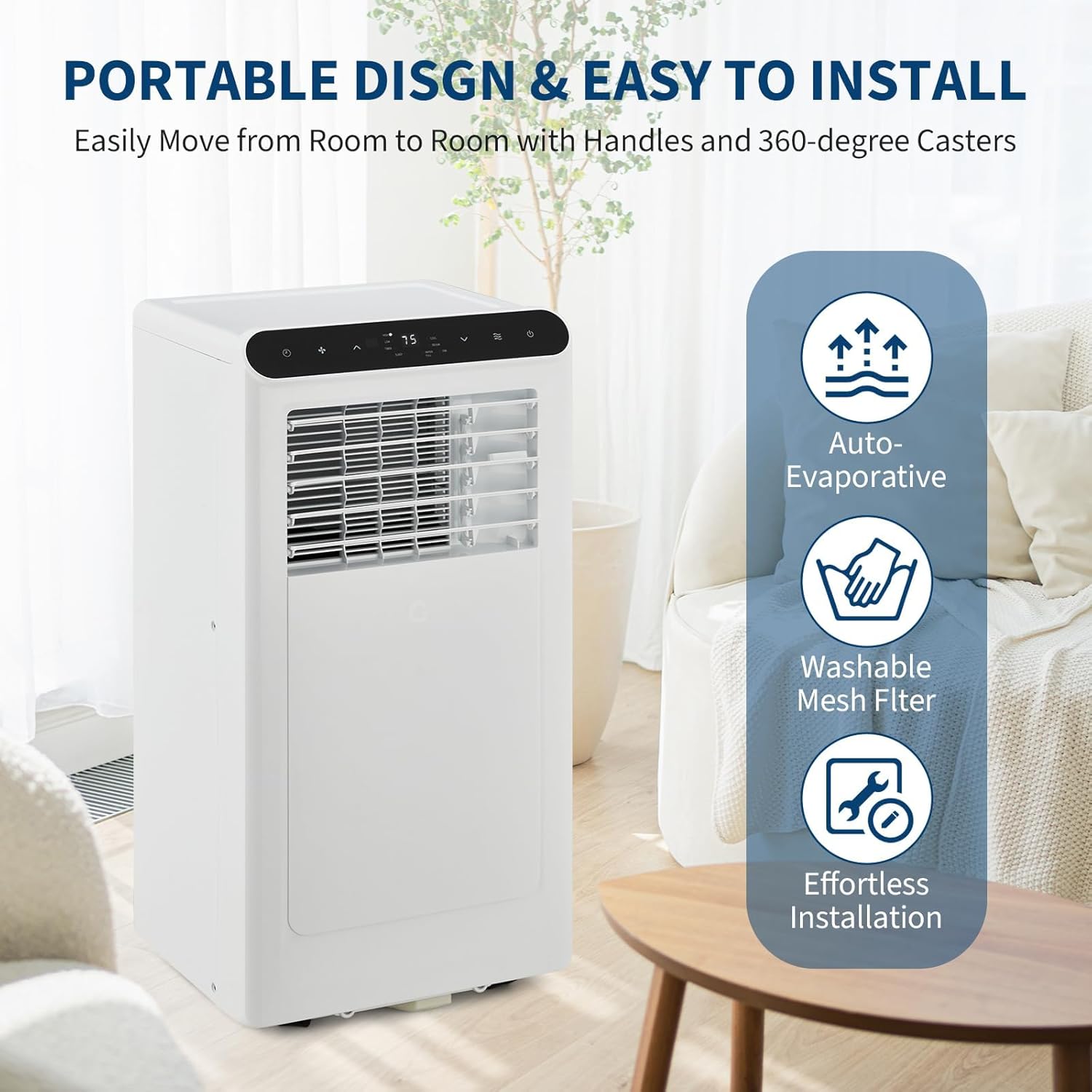 10,000 BTU Portable Air Conditioner, 3 in 1 AC Unit with Fan/Dehumidifier/Cools up to 450 sq.ft., 24H Timer, Remote Control, for Office Badroom